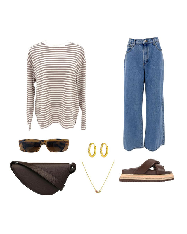 Arlow Long Sleeve Tee Brown Stripe