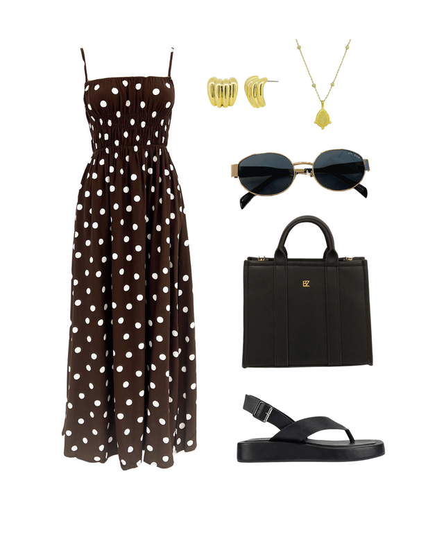 Clarissa Midi Dress Chocolate Polkadot