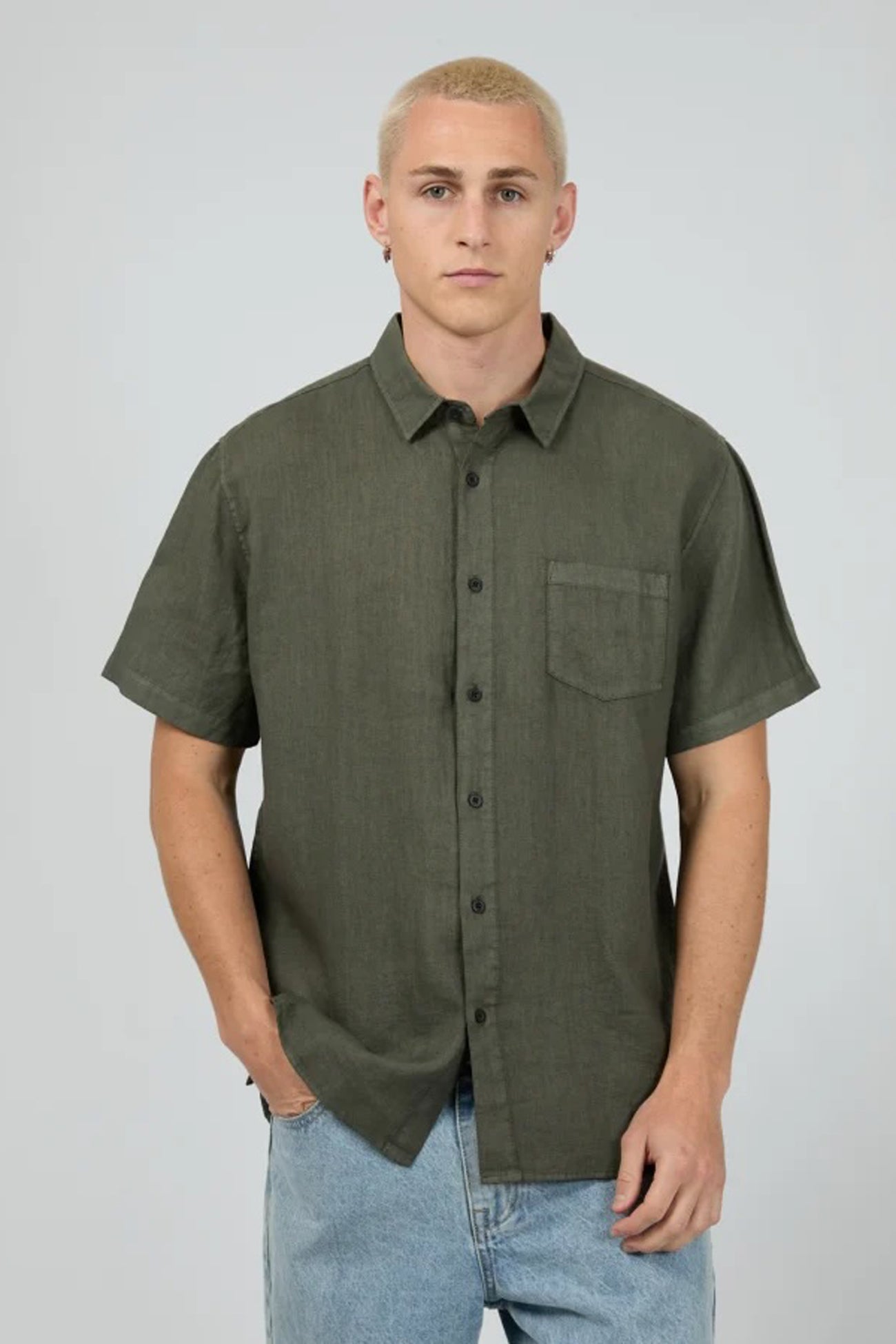 Linen Short Sleeve Shirt Olive