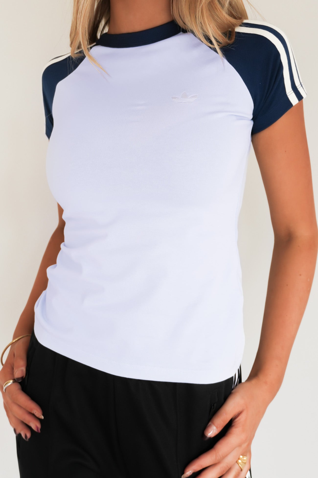 3 Stripe Slim Tee Crystal Sky Indigo Night Off White