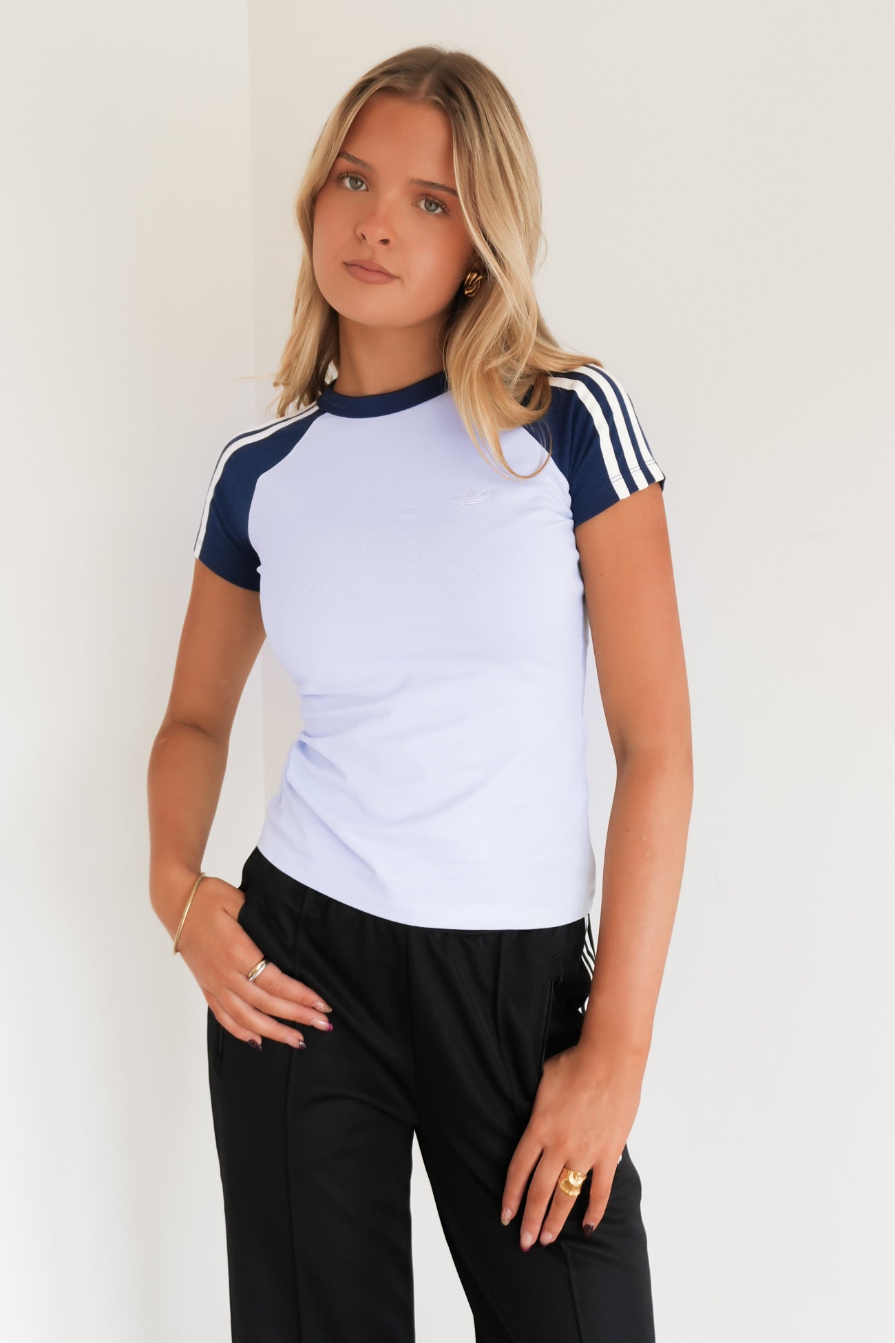 3 Stripe Slim Tee Crystal Sky Indigo Night Off White