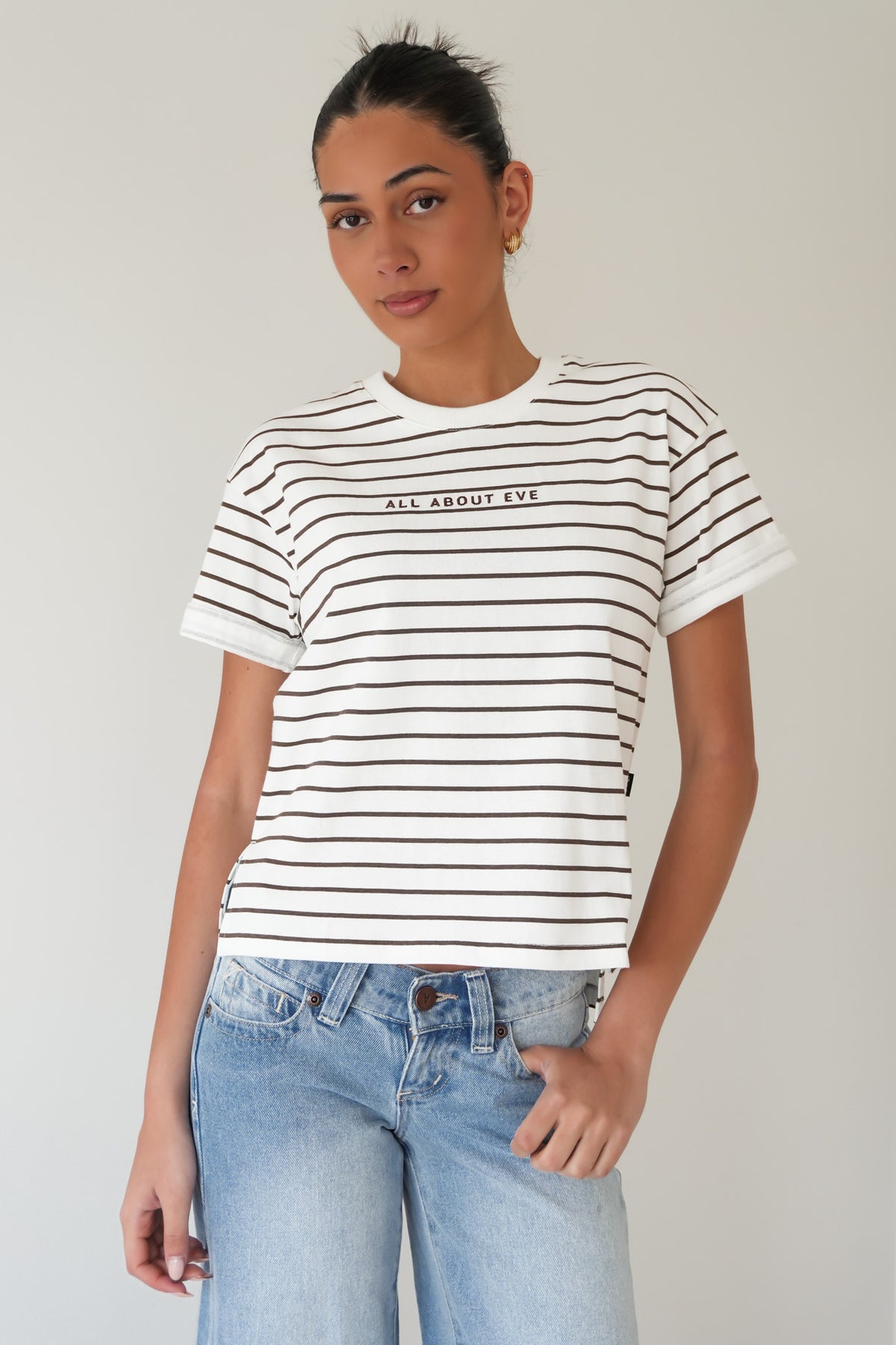AAE Washed Stripe Tee Brown
