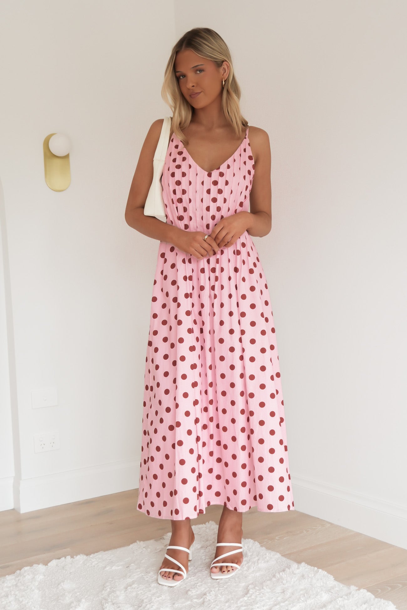 Abella Midi Dress Pink Polka Dot