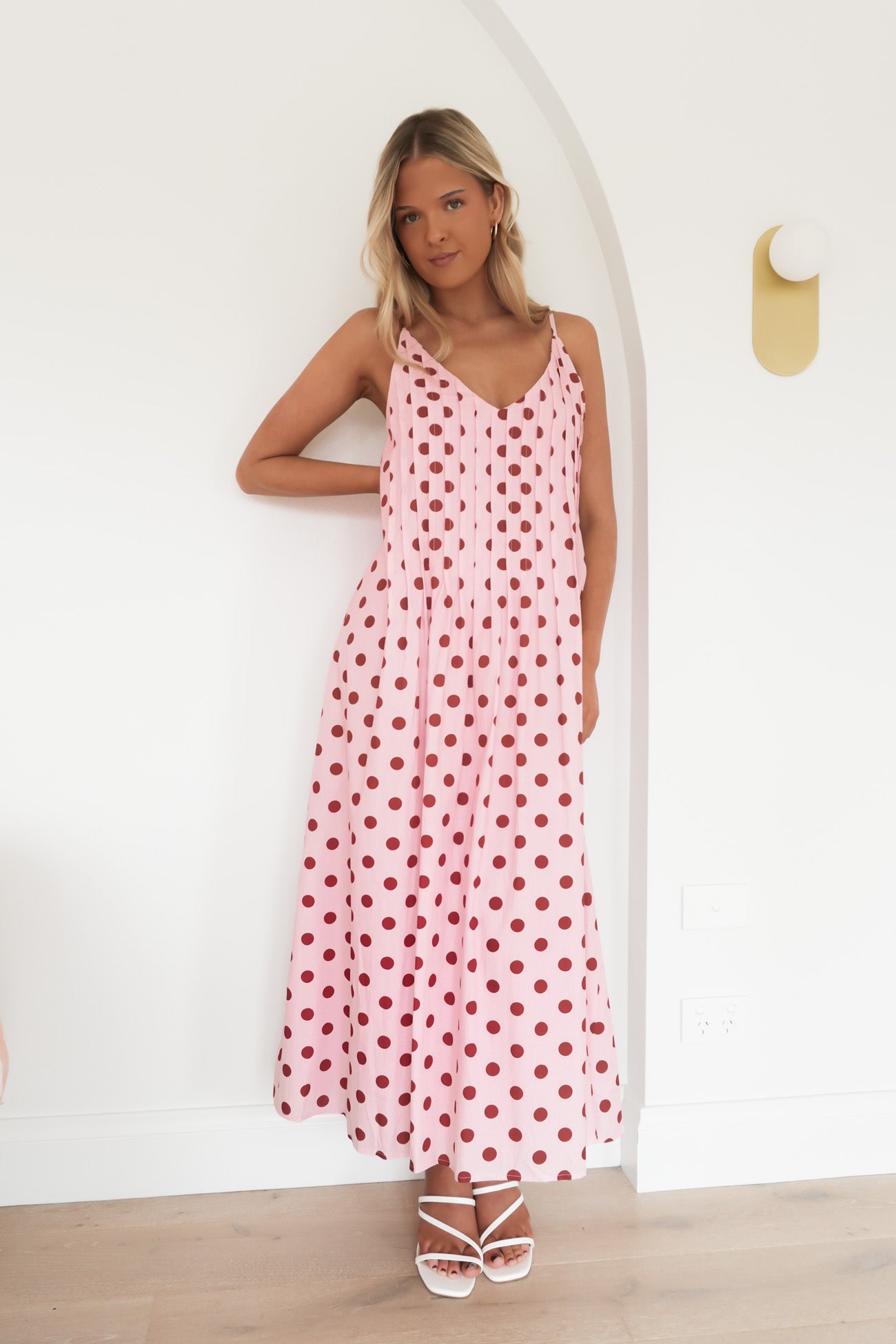 Abella Midi Dress Pink Polka Dot