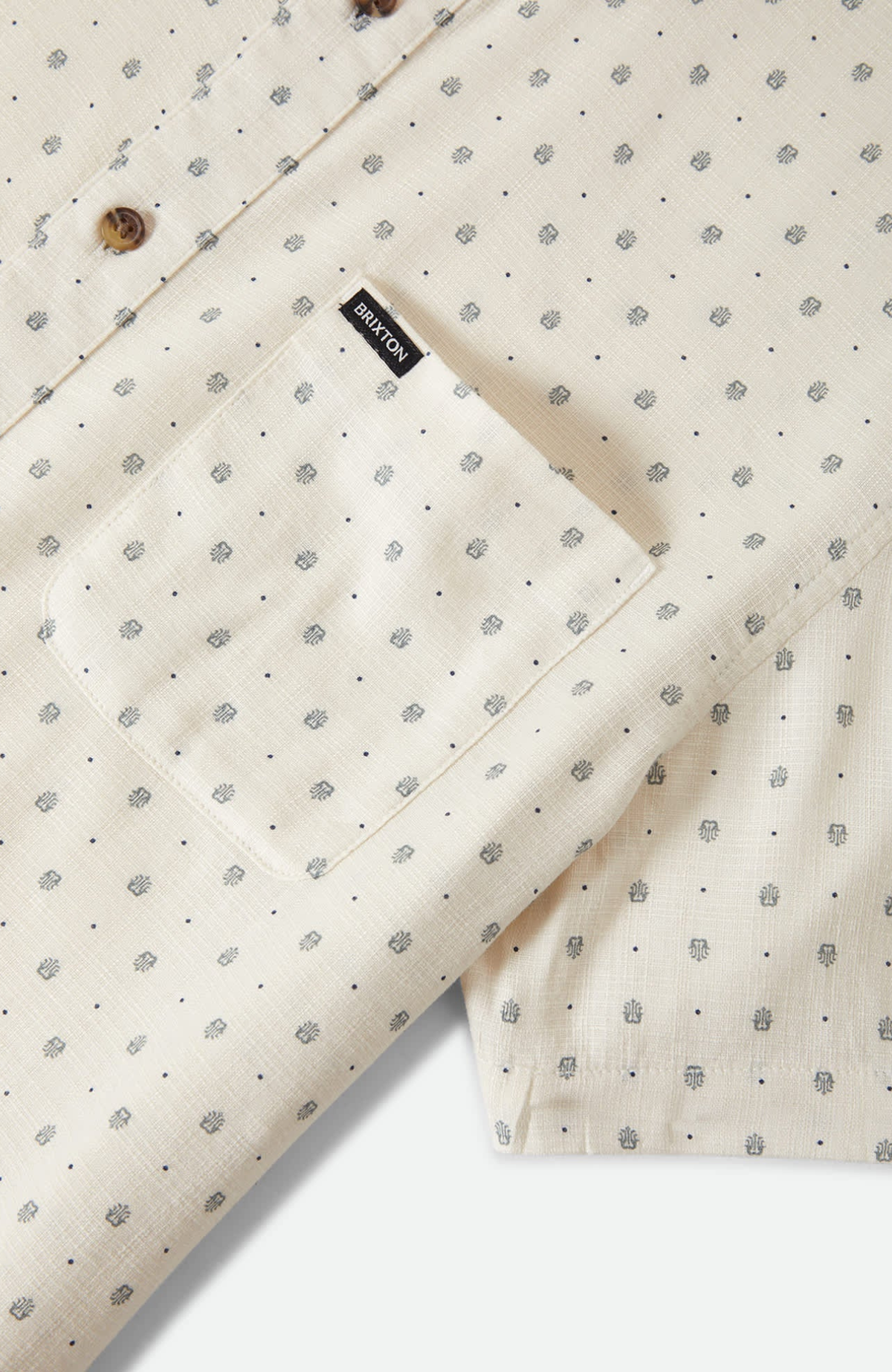 Charter Short Sleeve Woven Slub Shirt Off White Micro Geo