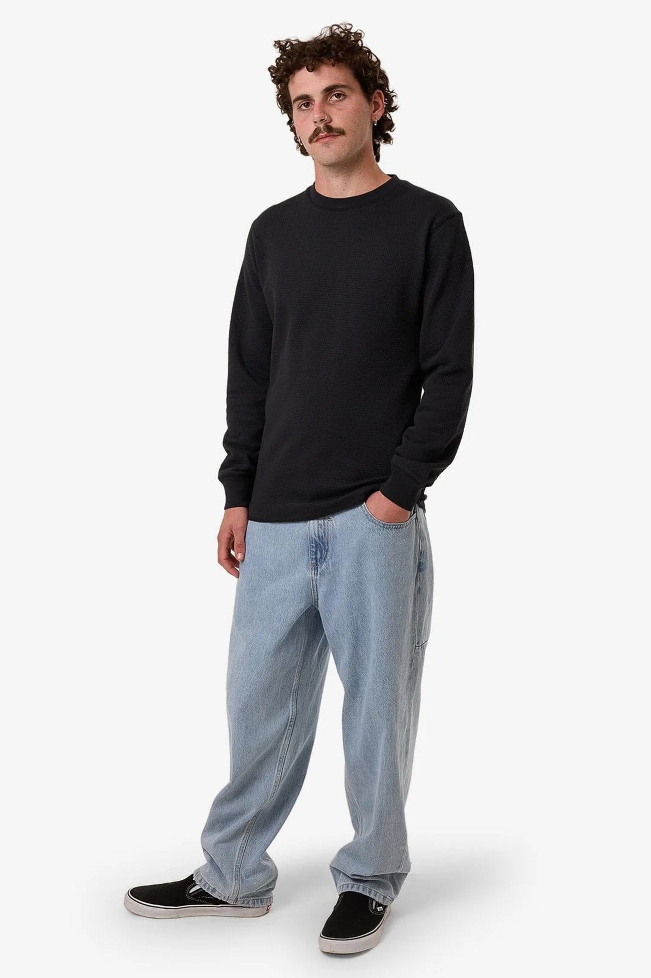 Adapted Waffle Long Sleeve Faded Black