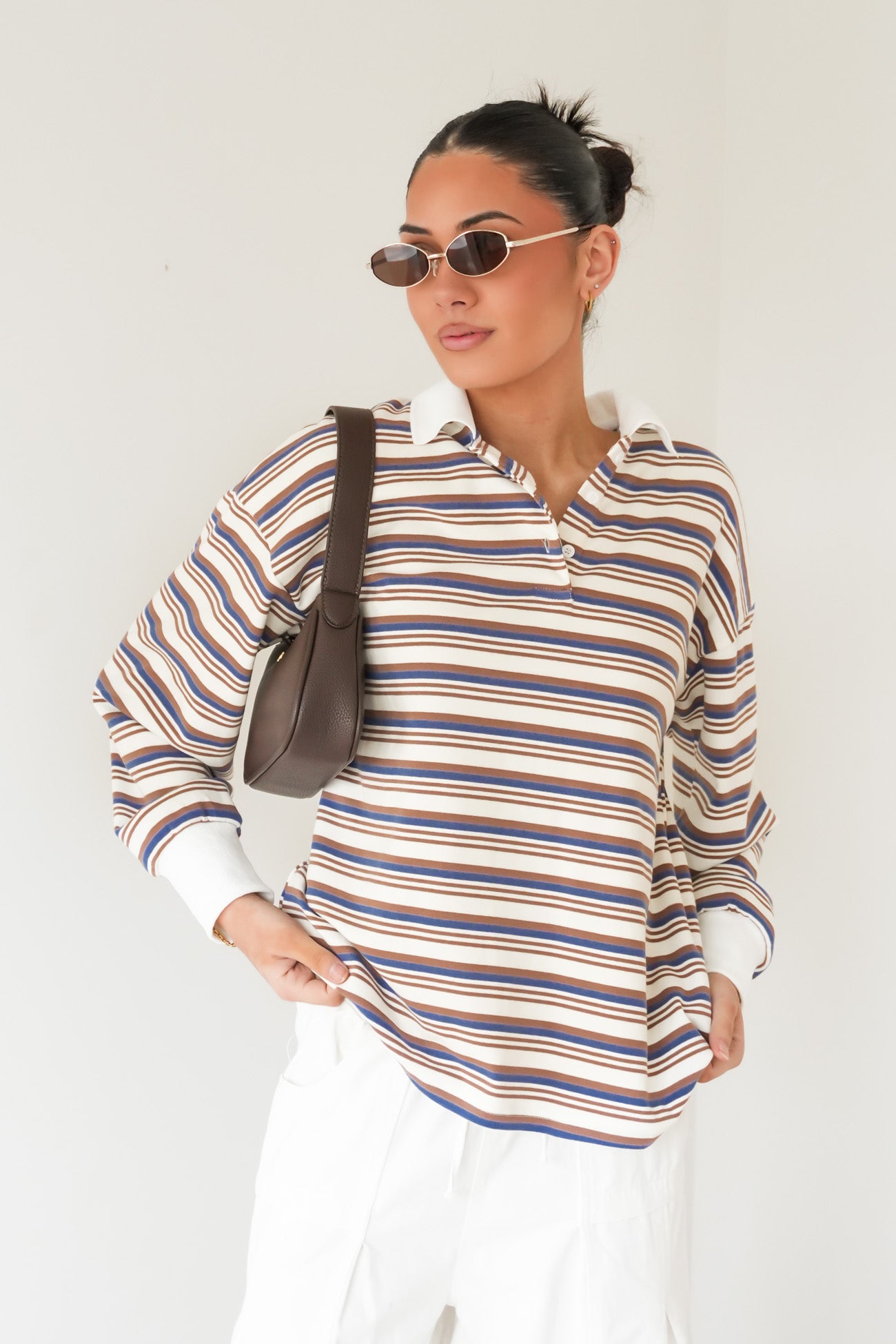 Alice Rugby Top Mocha Blue Stripe