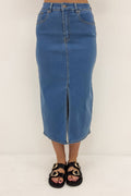 Alivia Denim Midi Skirt Dark Blue