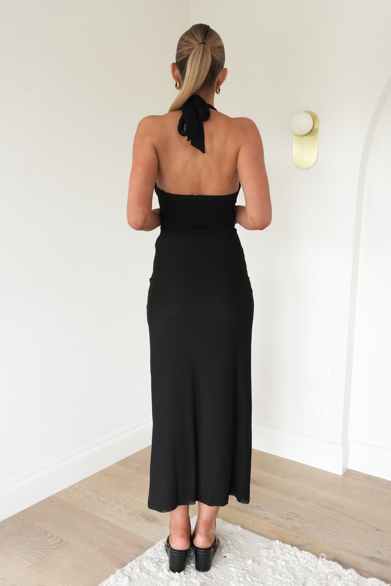 Alya Lace Halter Midi Dress Black