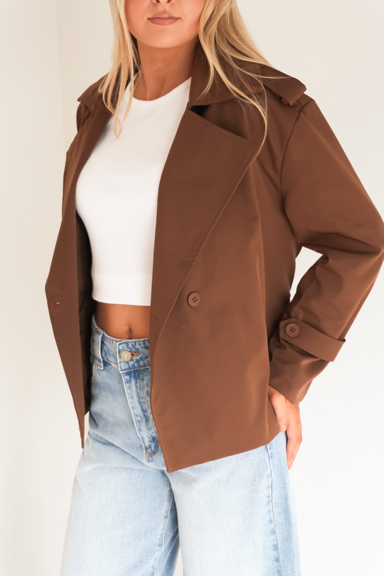 Alysia Crop Trench Chocolate