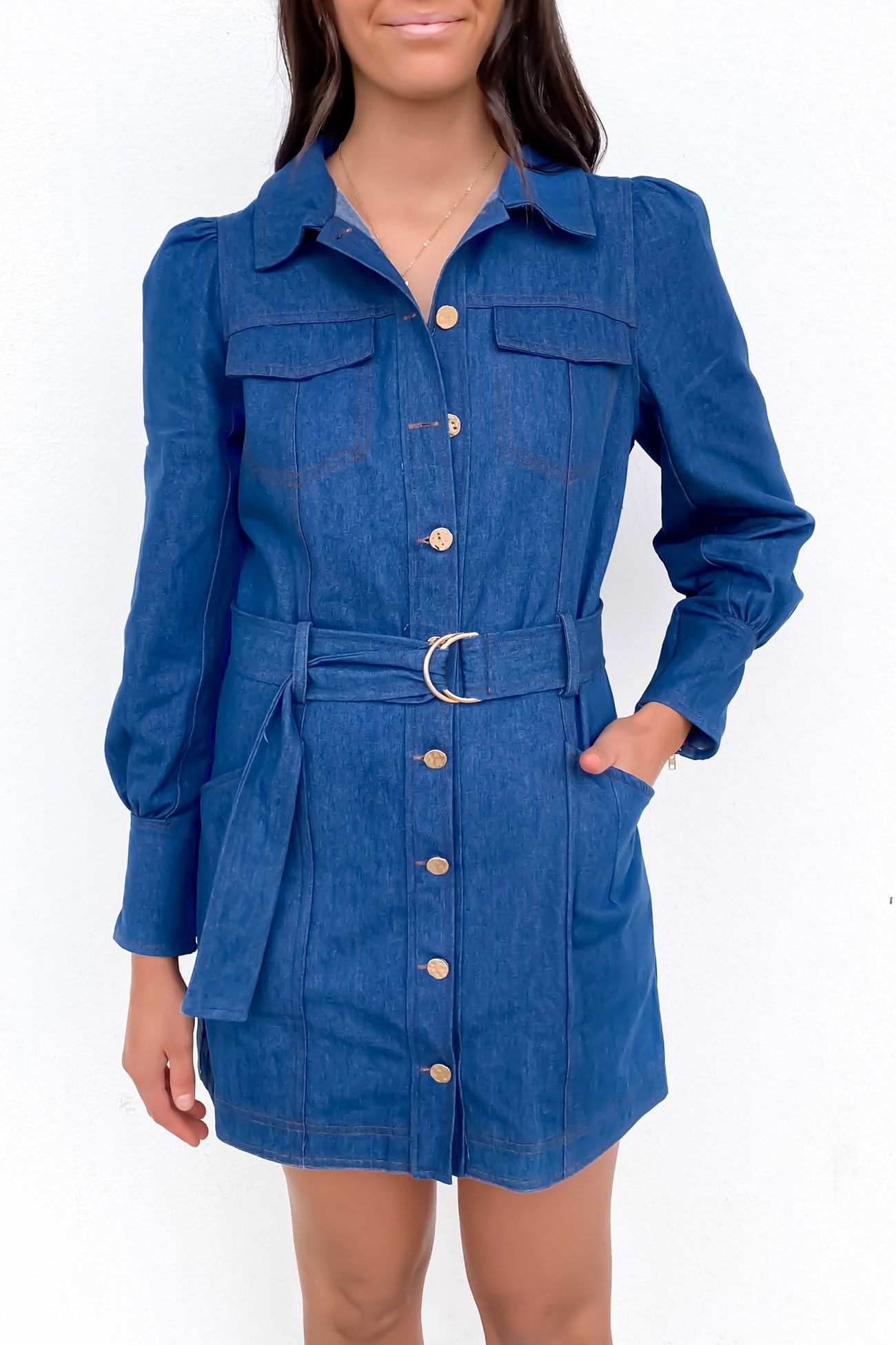 Blue Fitted Mini Denim Shirt Dress - Emiah main image 1