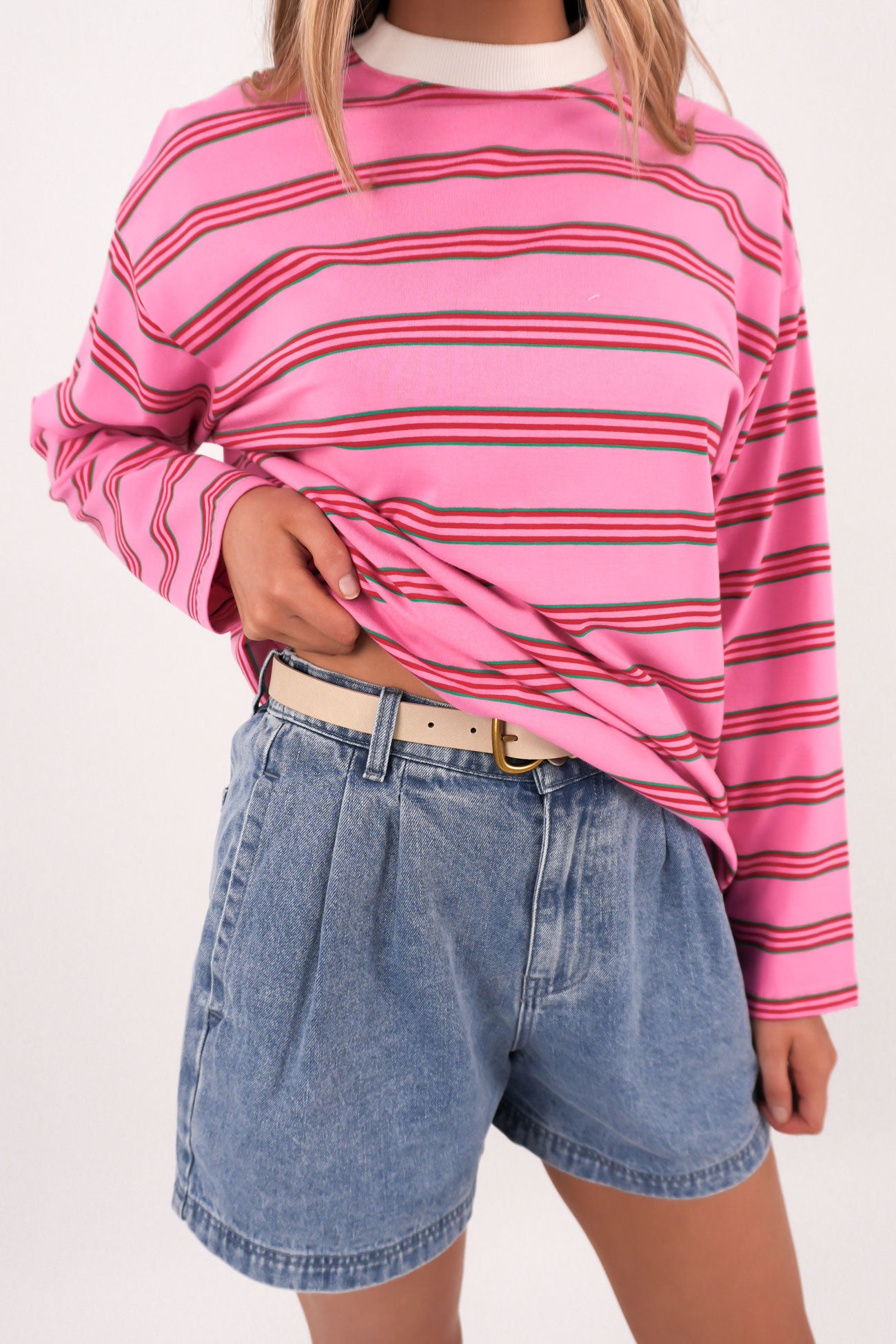 Amiah Long Sleeve Tee Pink Stripe