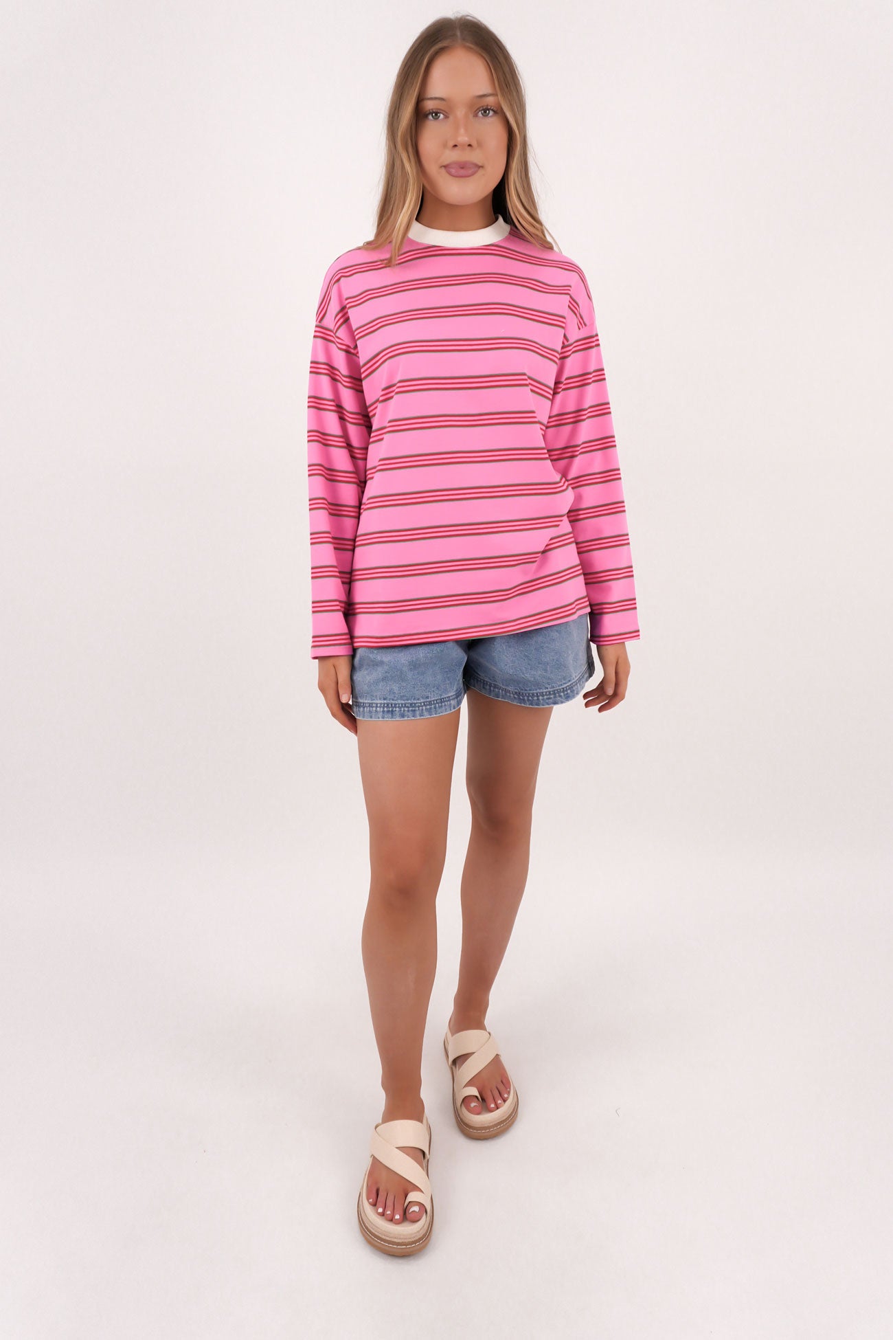 Amiah Long Sleeve Tee Pink Stripe