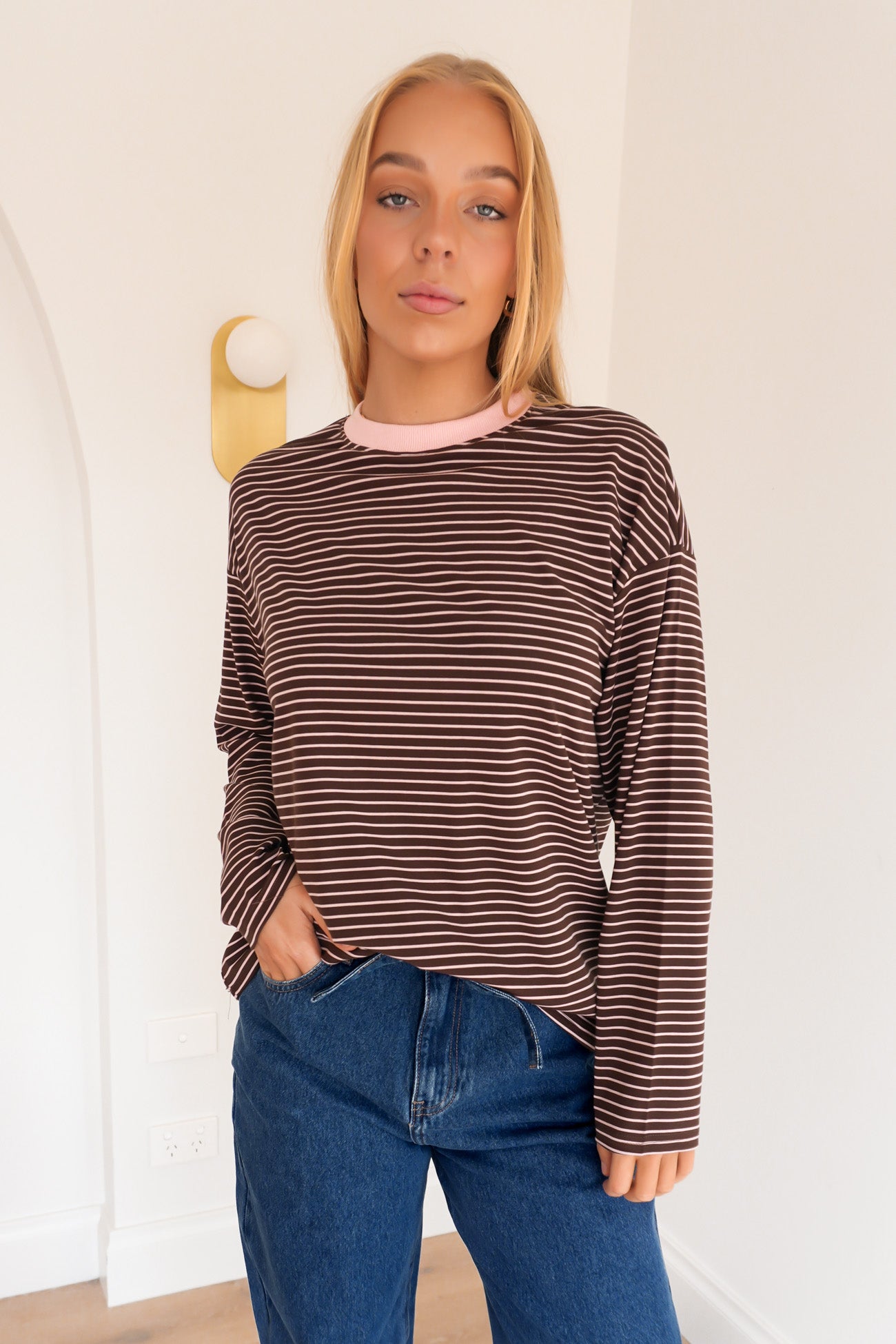 Amiah Long Sleeve Tee Chocolate Stripe