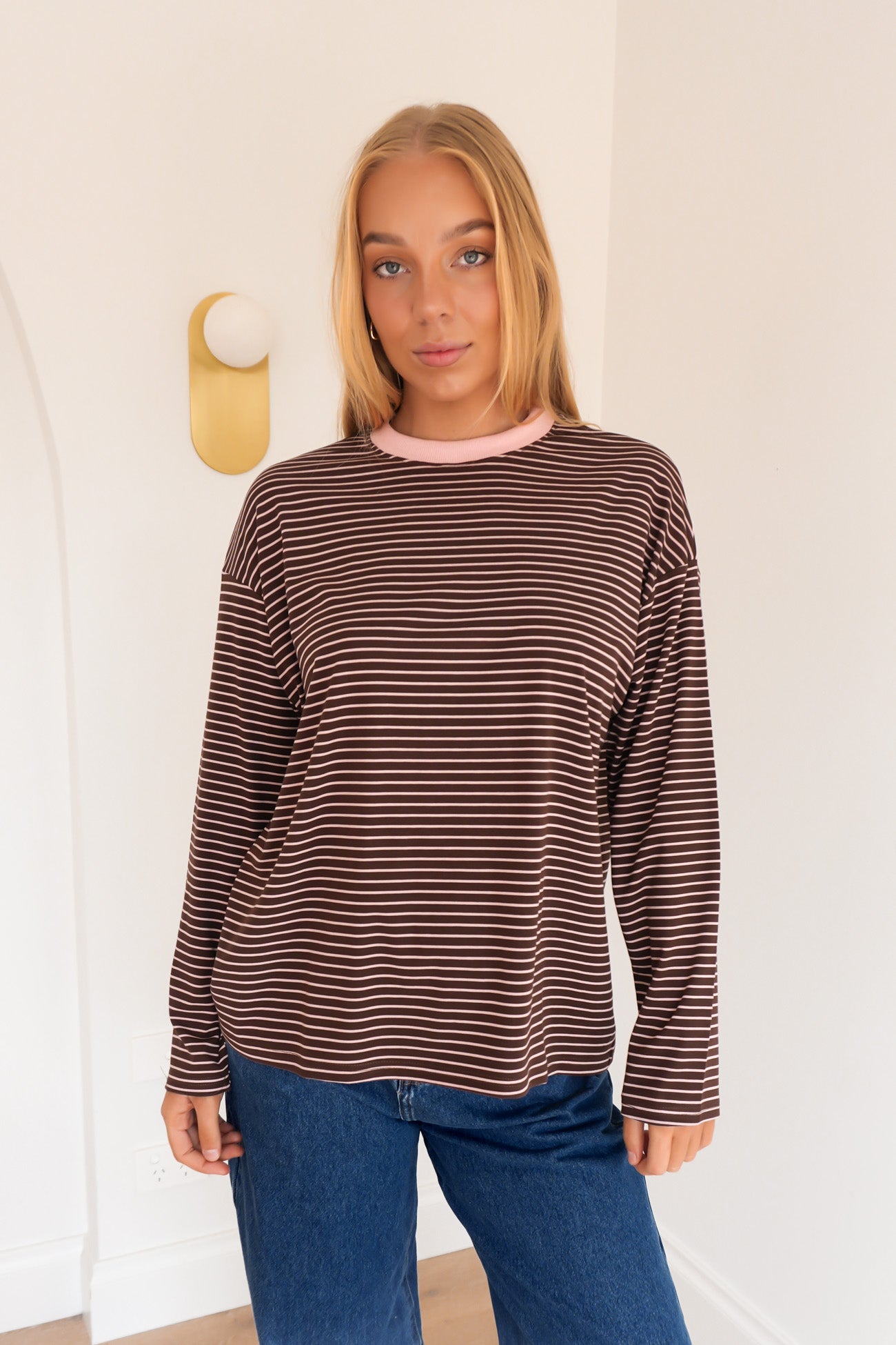 Amiah Long Sleeve Tee Chocolate Stripe