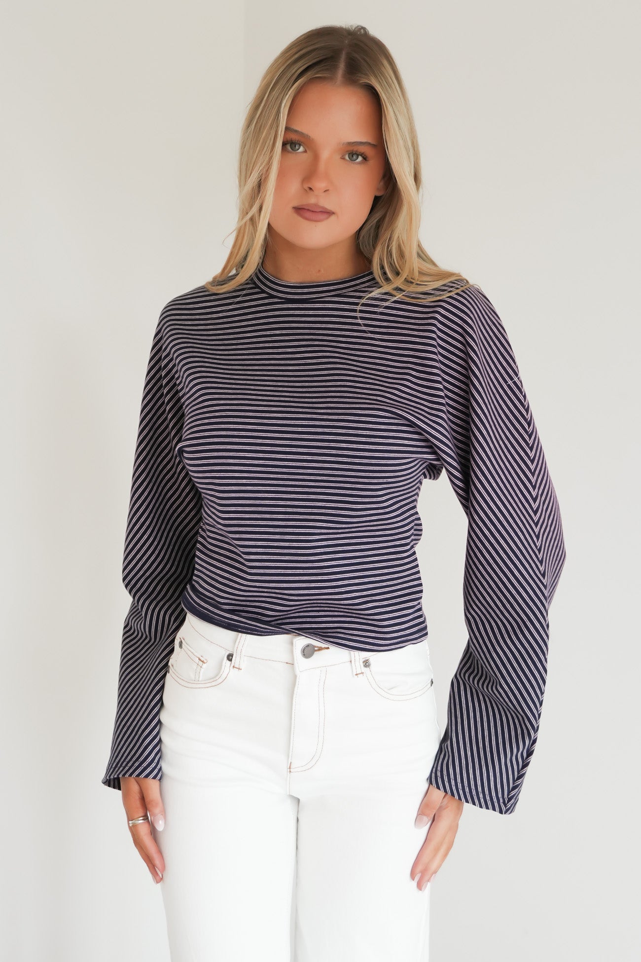 Anika Stripe Long Sleeve Tee Navy