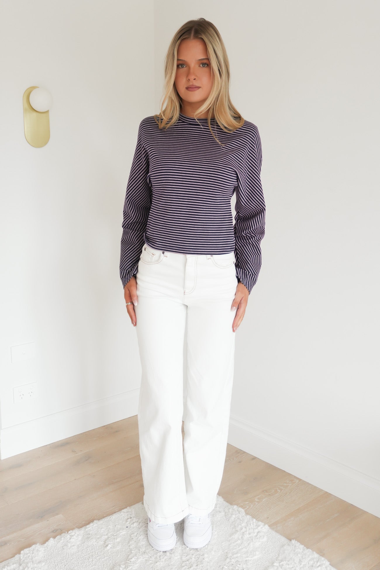 Anika Stripe Long Sleeve Tee Navy
