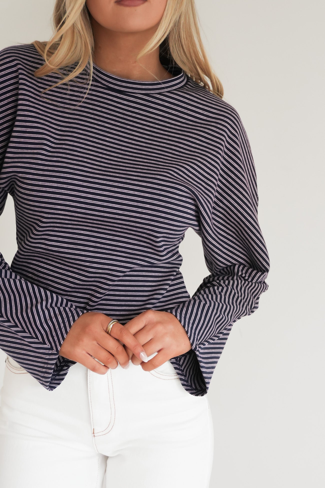 Anika Stripe Long Sleeve Tee Navy
