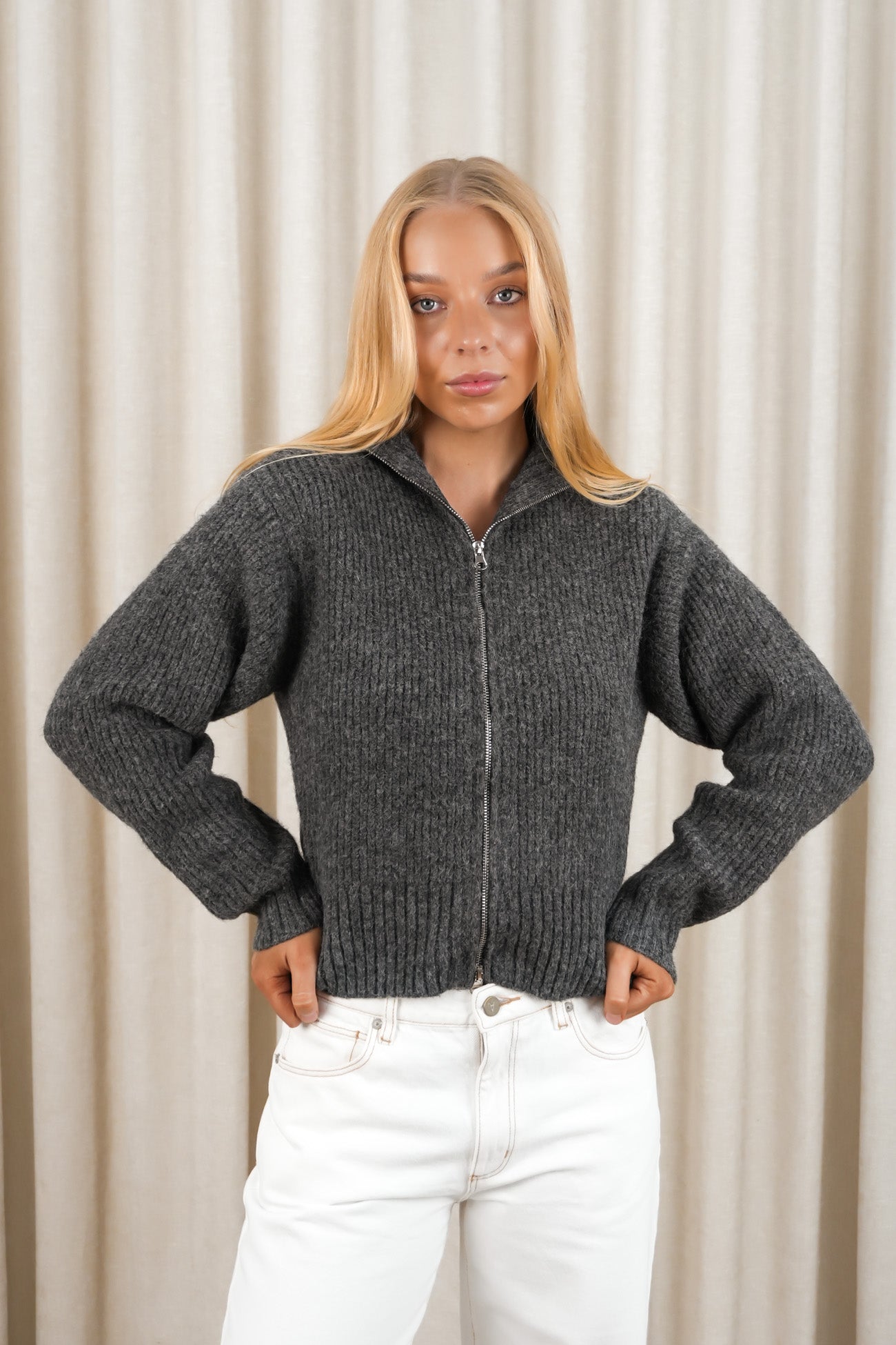 Annalise Zip Thru Knit Charcoal