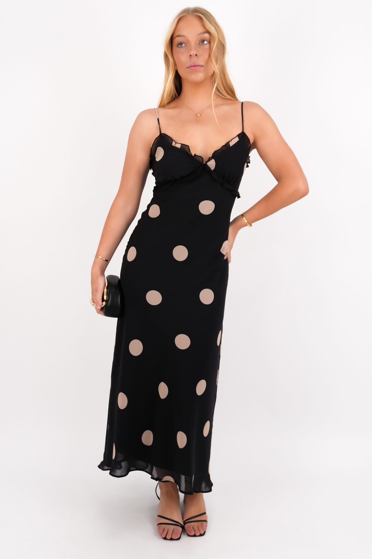 Annie Midi Dress Black Polka Dot