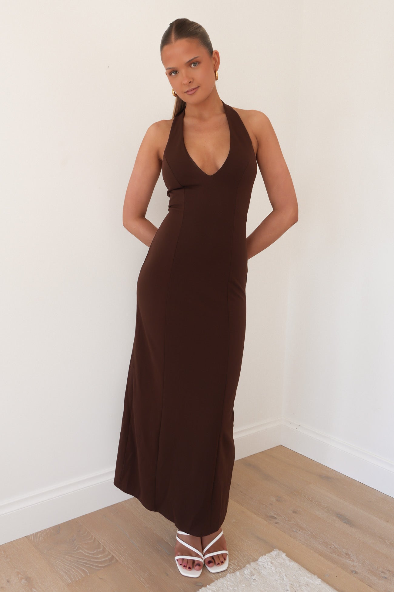 Arabella Halter Maxi Dress Chocolate