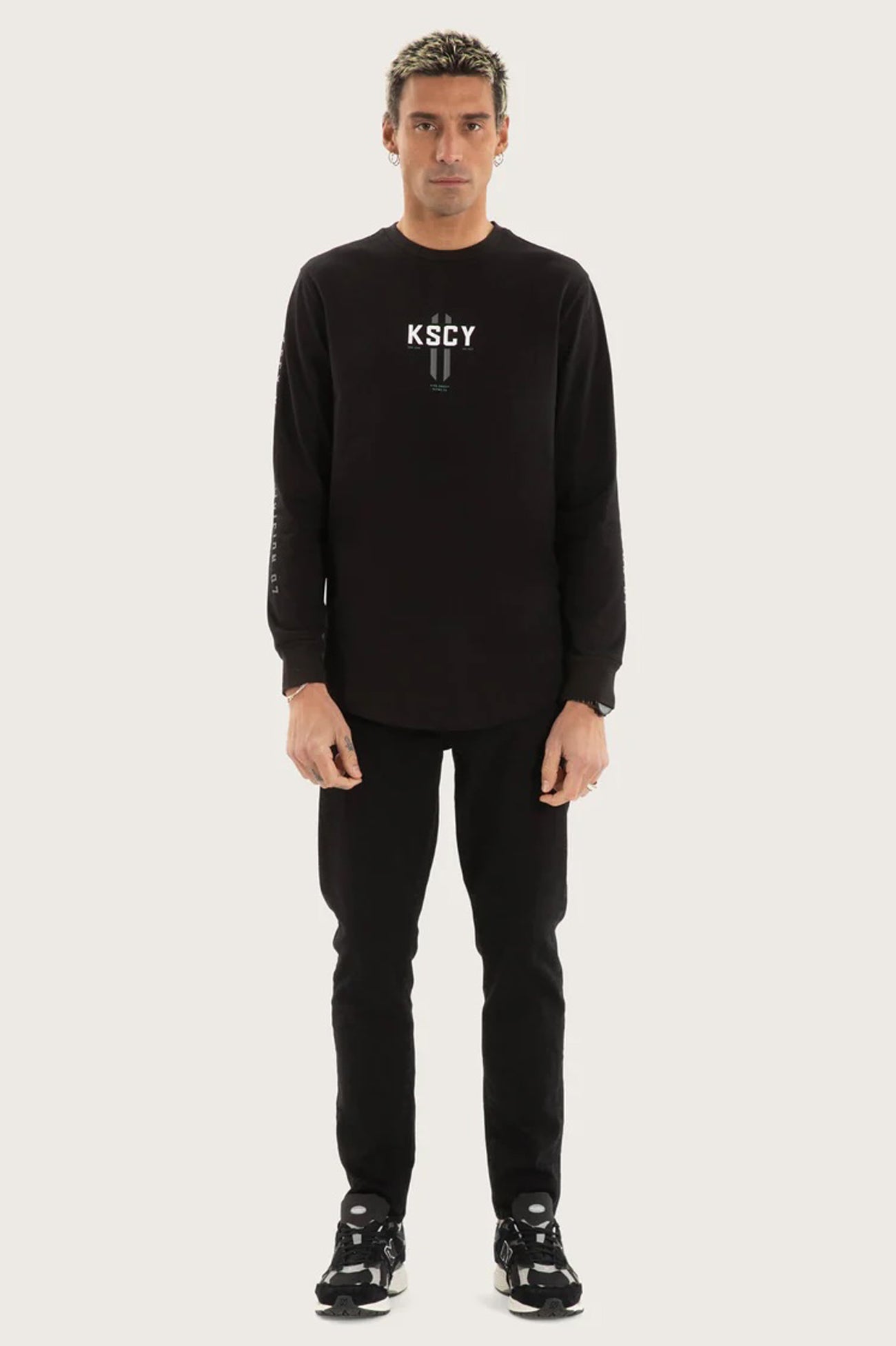 Arcade Dual Curved Long Sleeve Tee Black f1