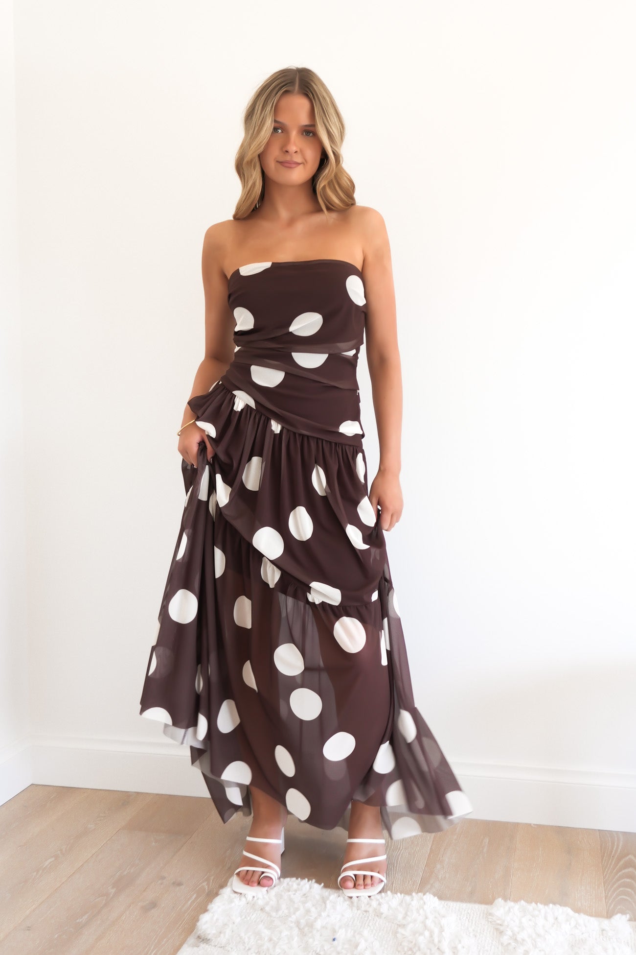 Aruba Maxi Dress Chocolate Polka Dot