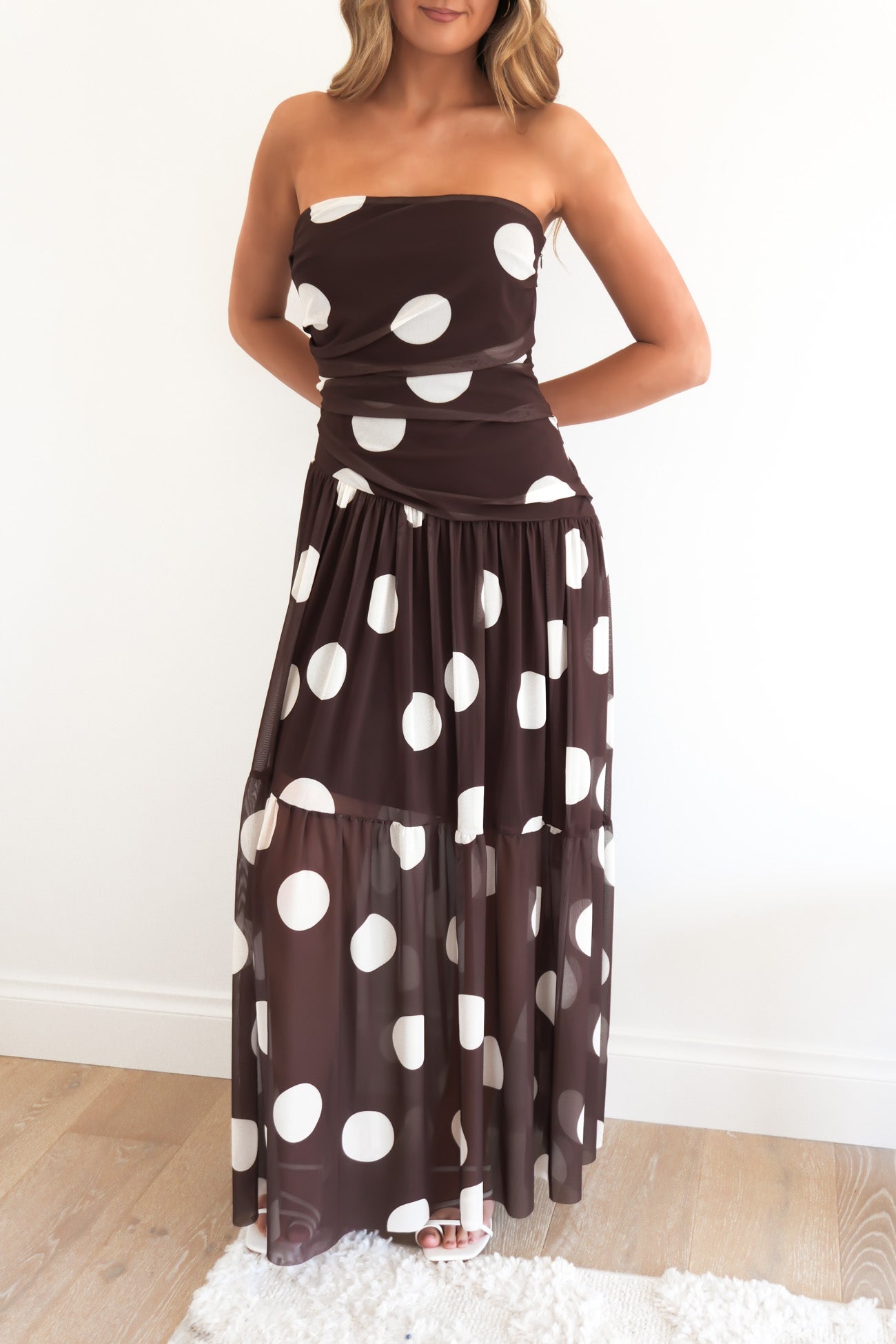 Aruba Maxi Dress Chocolate Polka Dot