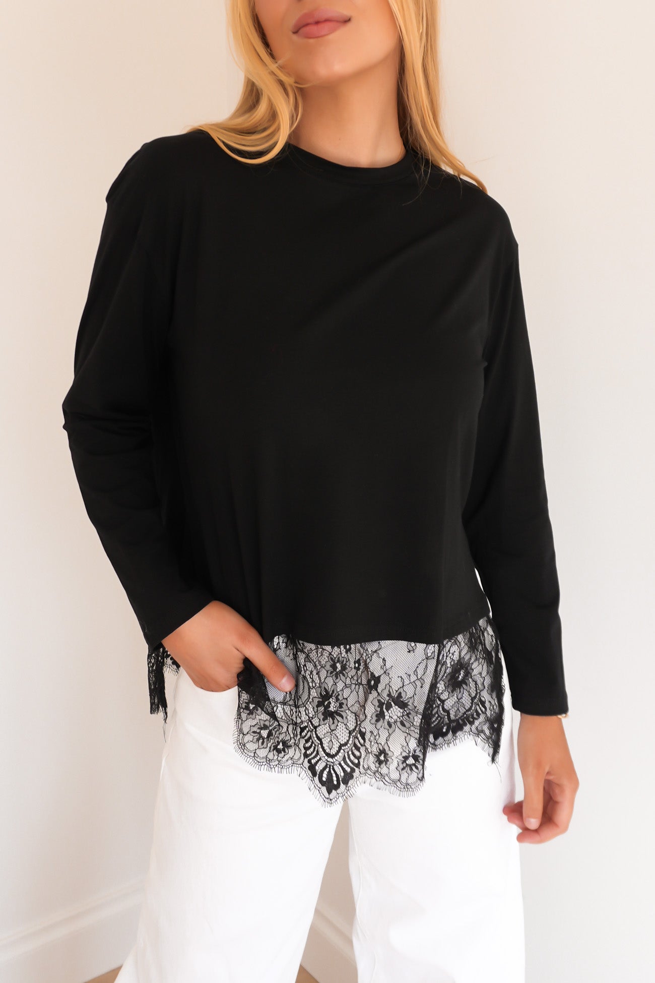 Ashlie Lace Long Sleeve Tee Black