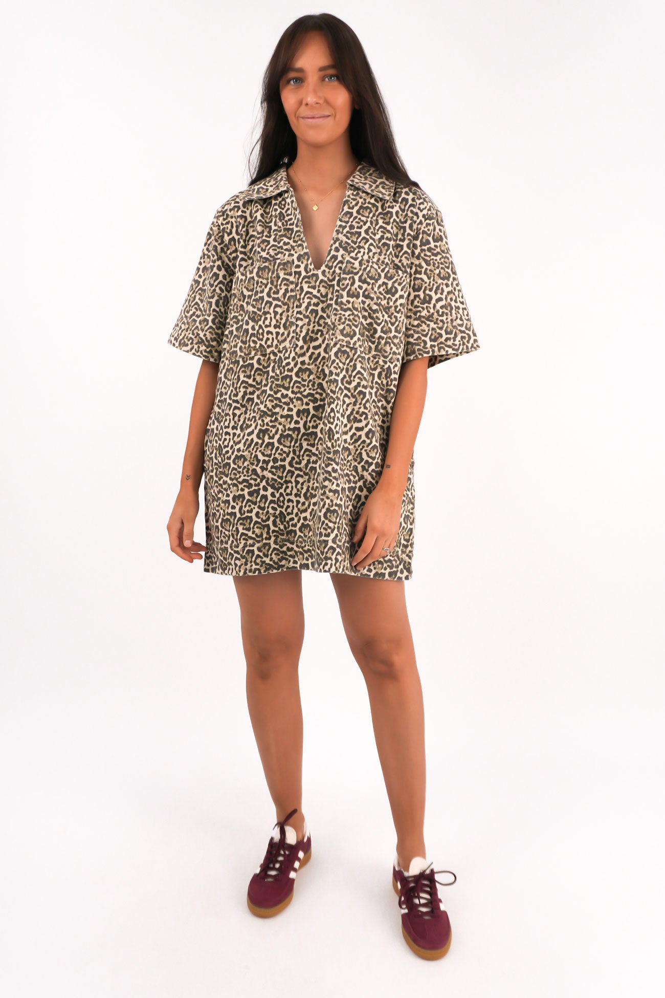 Audrey Denim Mini Dress Leopard