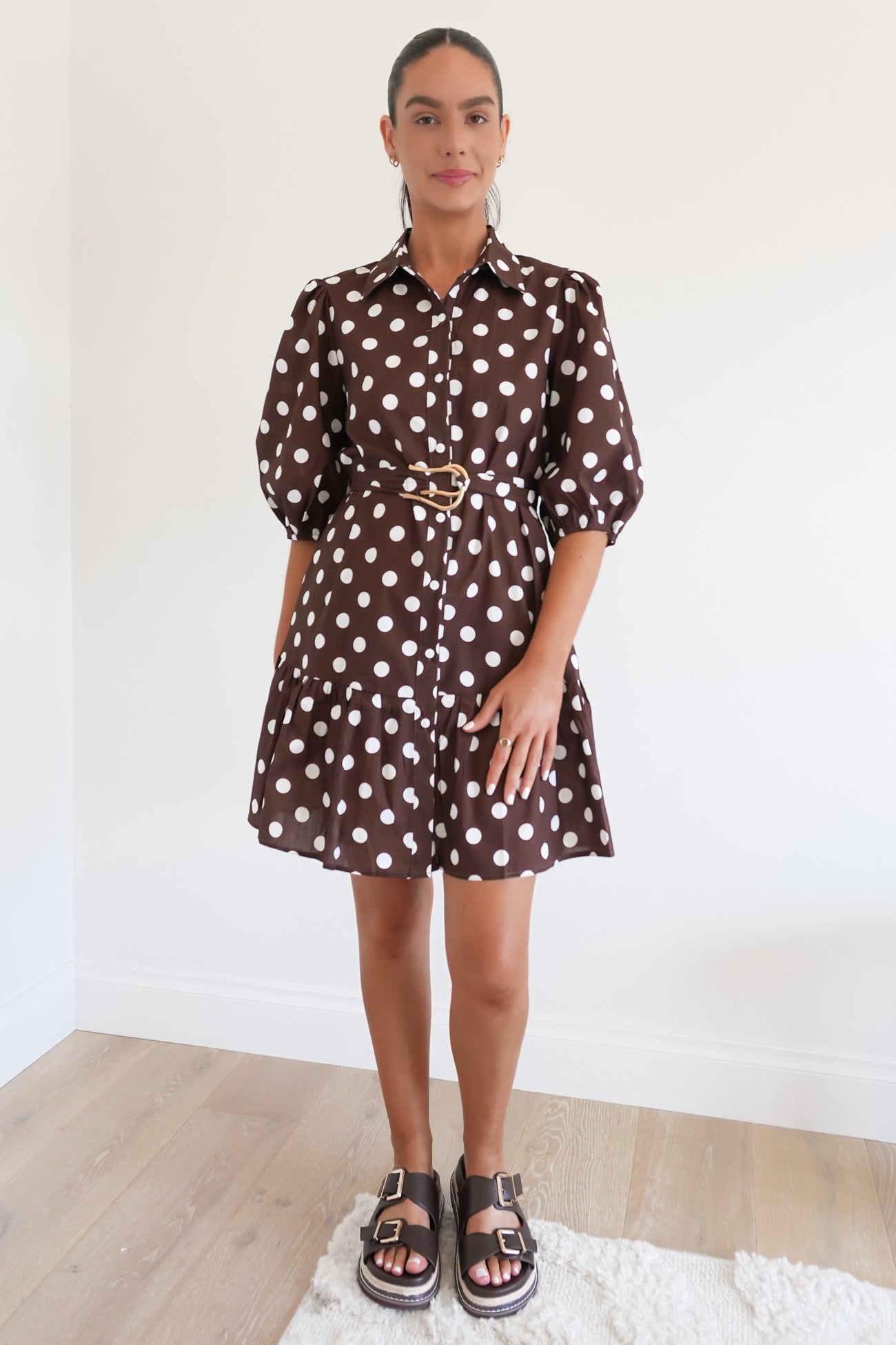 Ayden Mini Dress Chocolate Polka Dot