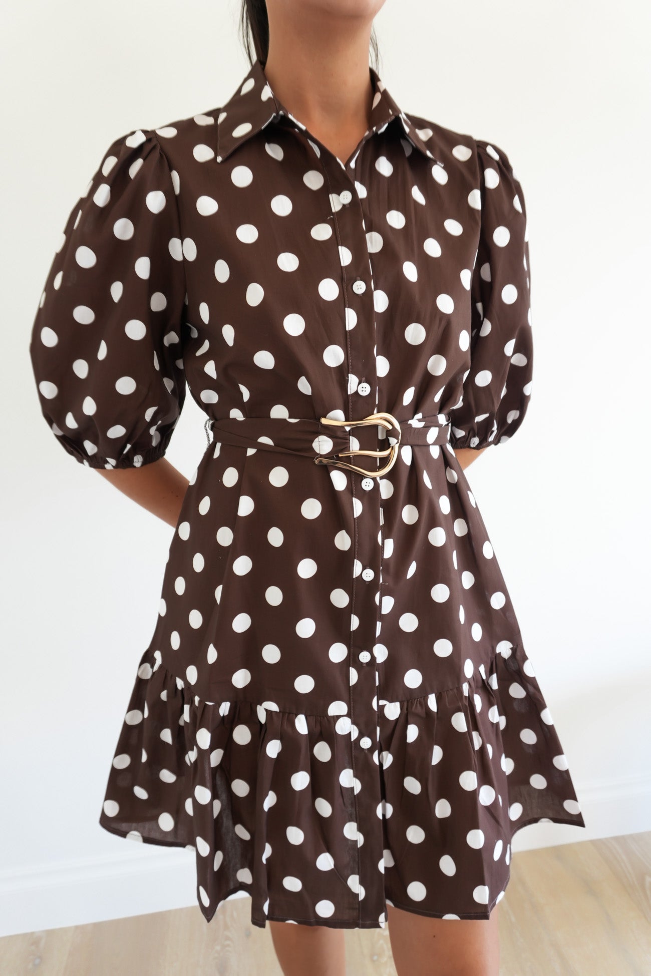 Ayden Mini Dress Chocolate Polka Dot
