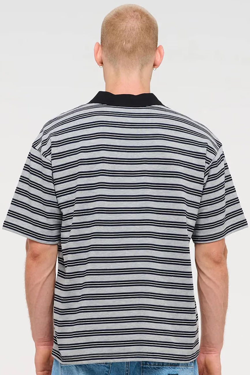Bobby Stripe Polo Grey Marle Navy
