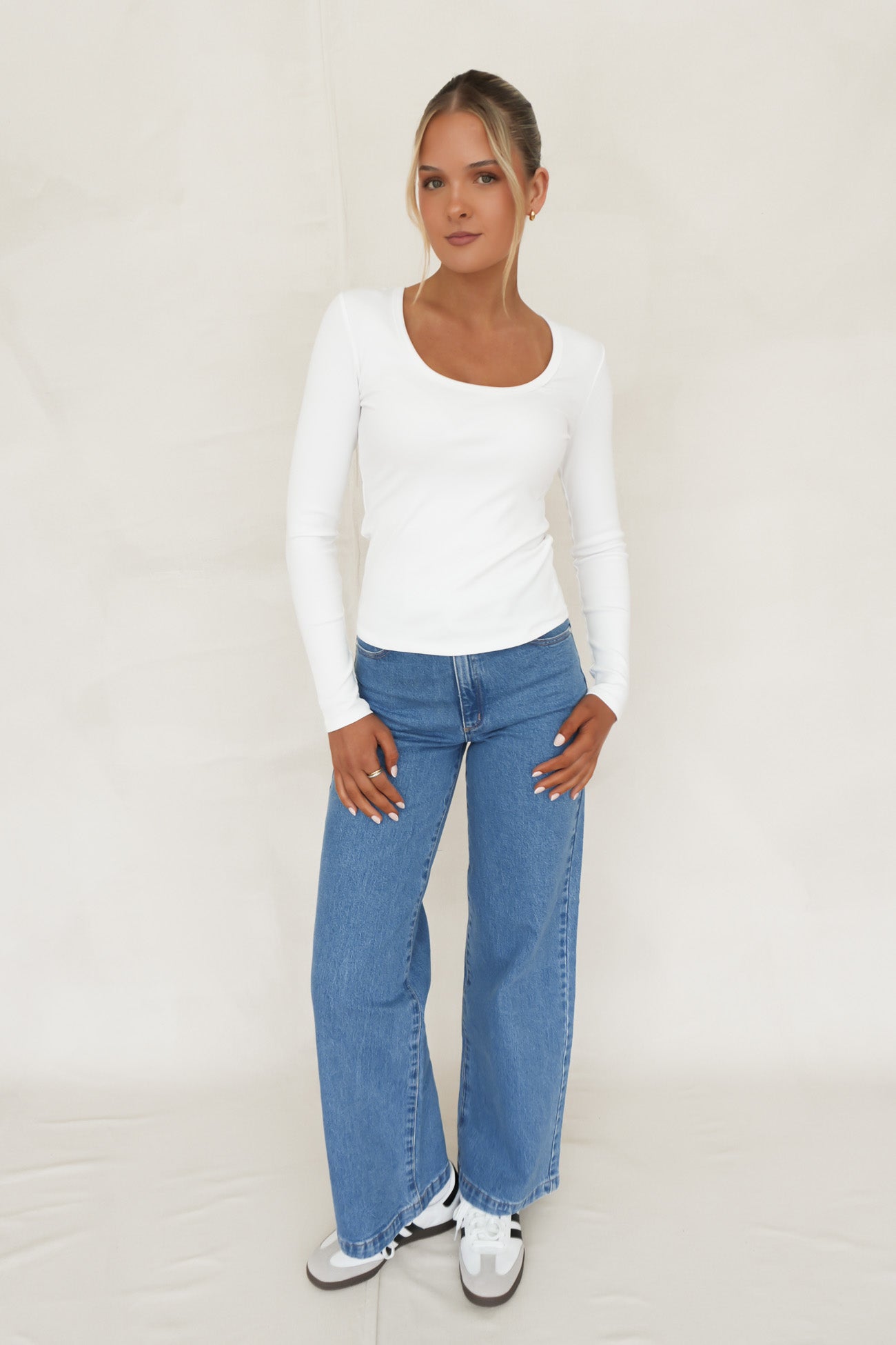BZ Luxe Rib Long Sleeve Top White