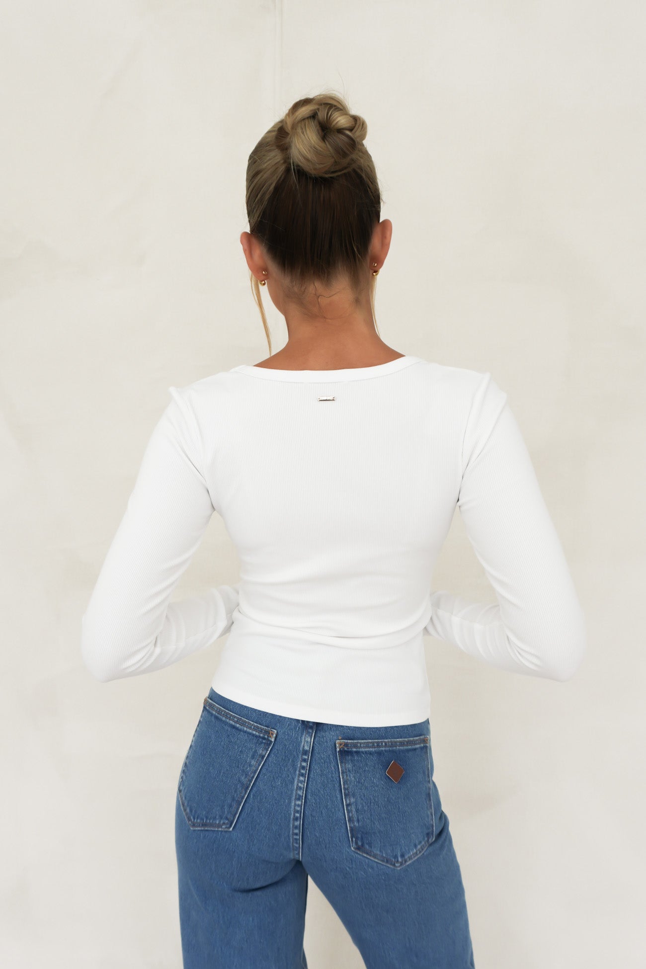 BZ Luxe Rib Long Sleeve Top White