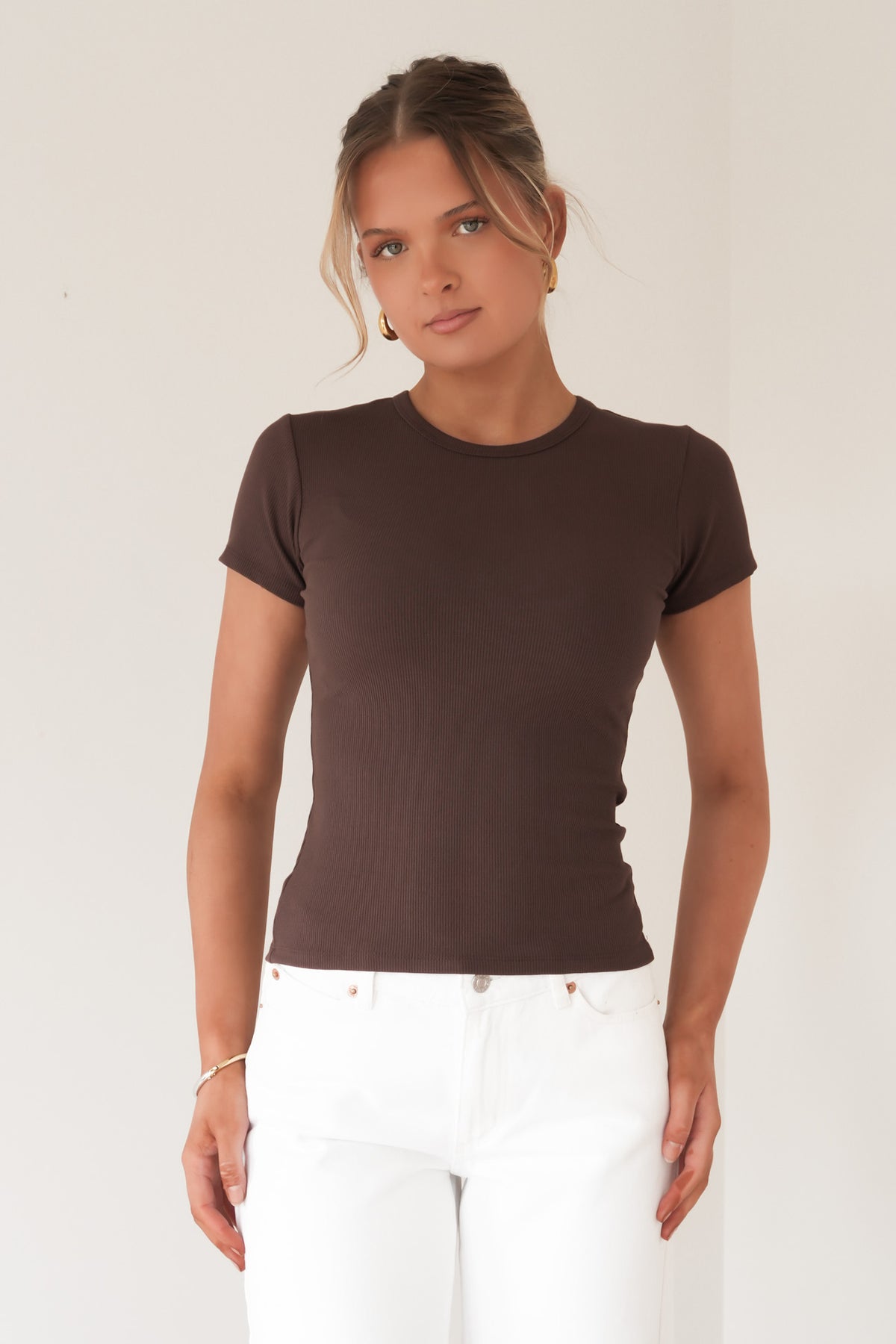 BZ Luxe Rib Tee Chocolate