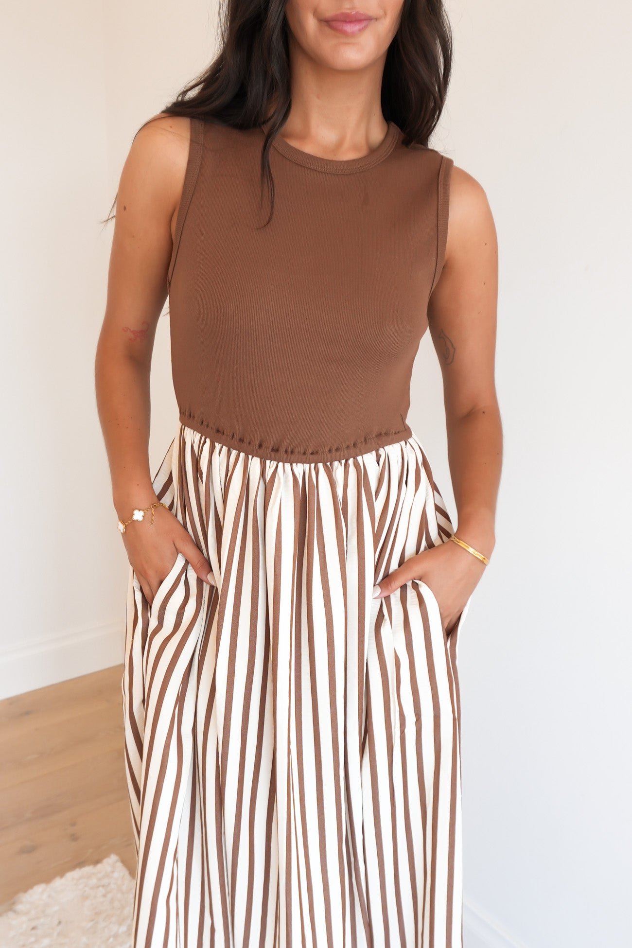 Bailie Maxi Dress Brown Stripe