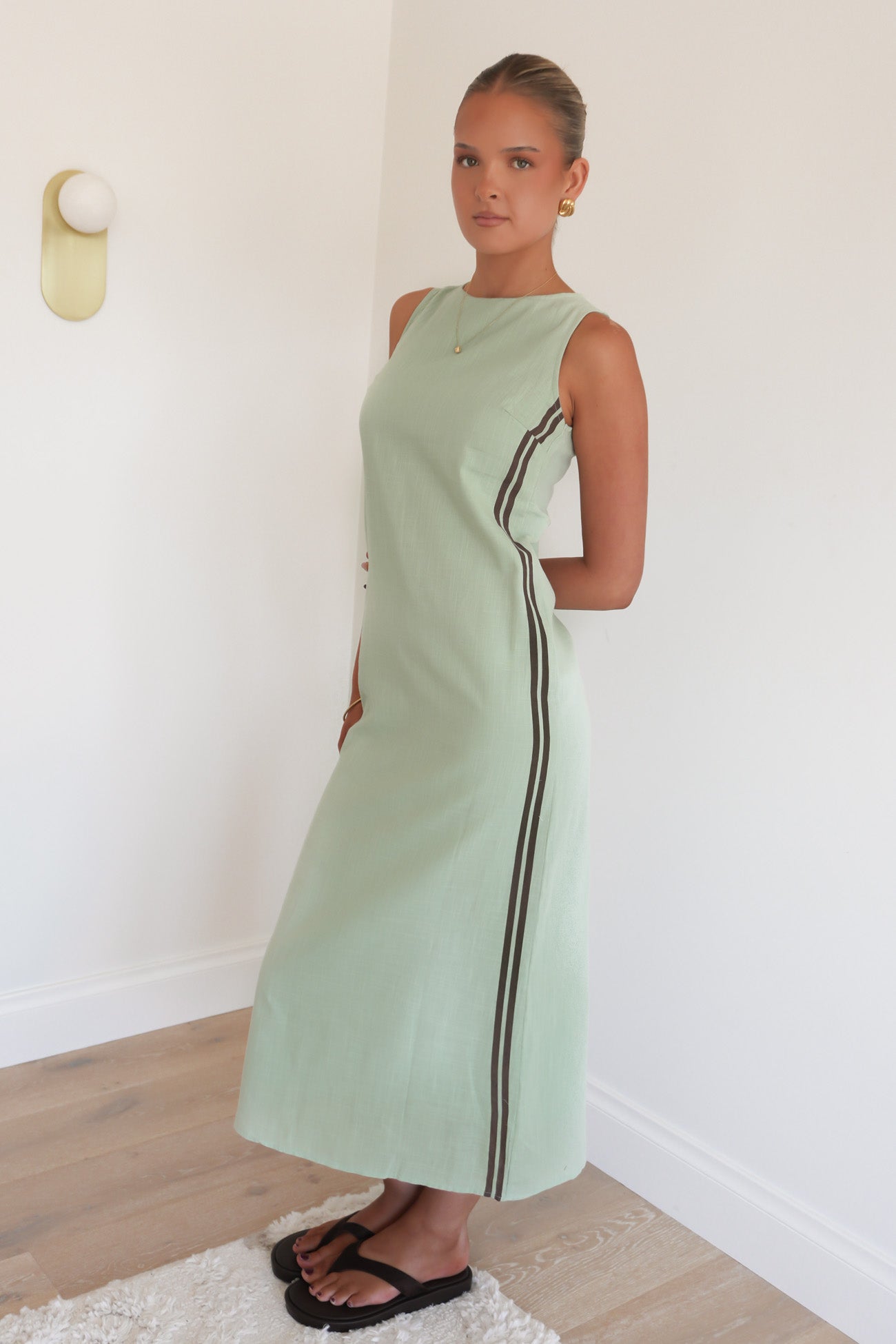Bessie Midi Dress Sage Brown