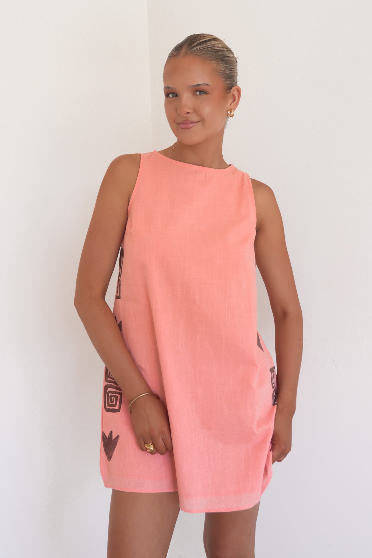 Bessie Mini Dress Peach Brown