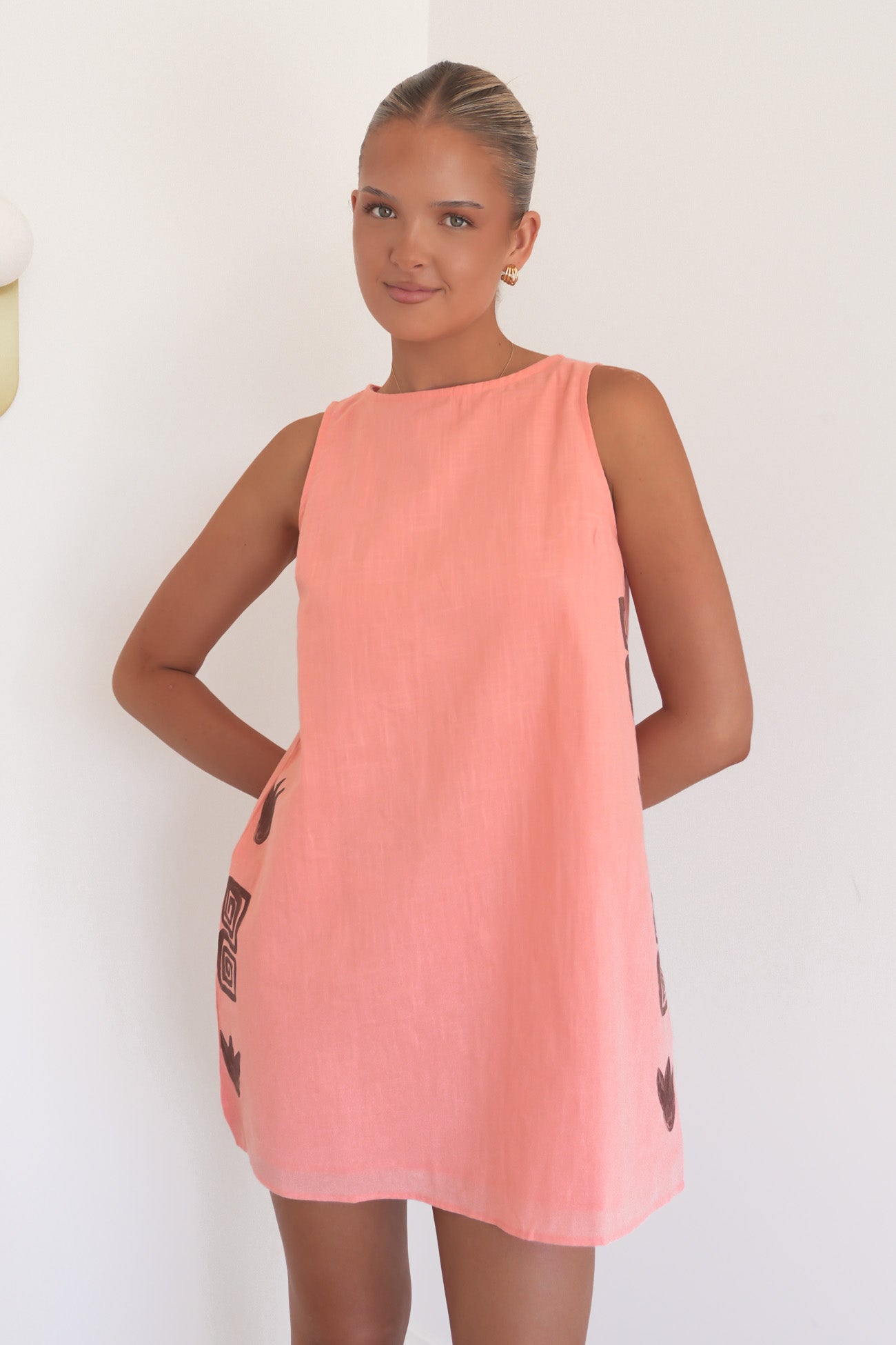 Bessie Mini Dress Peach Brown