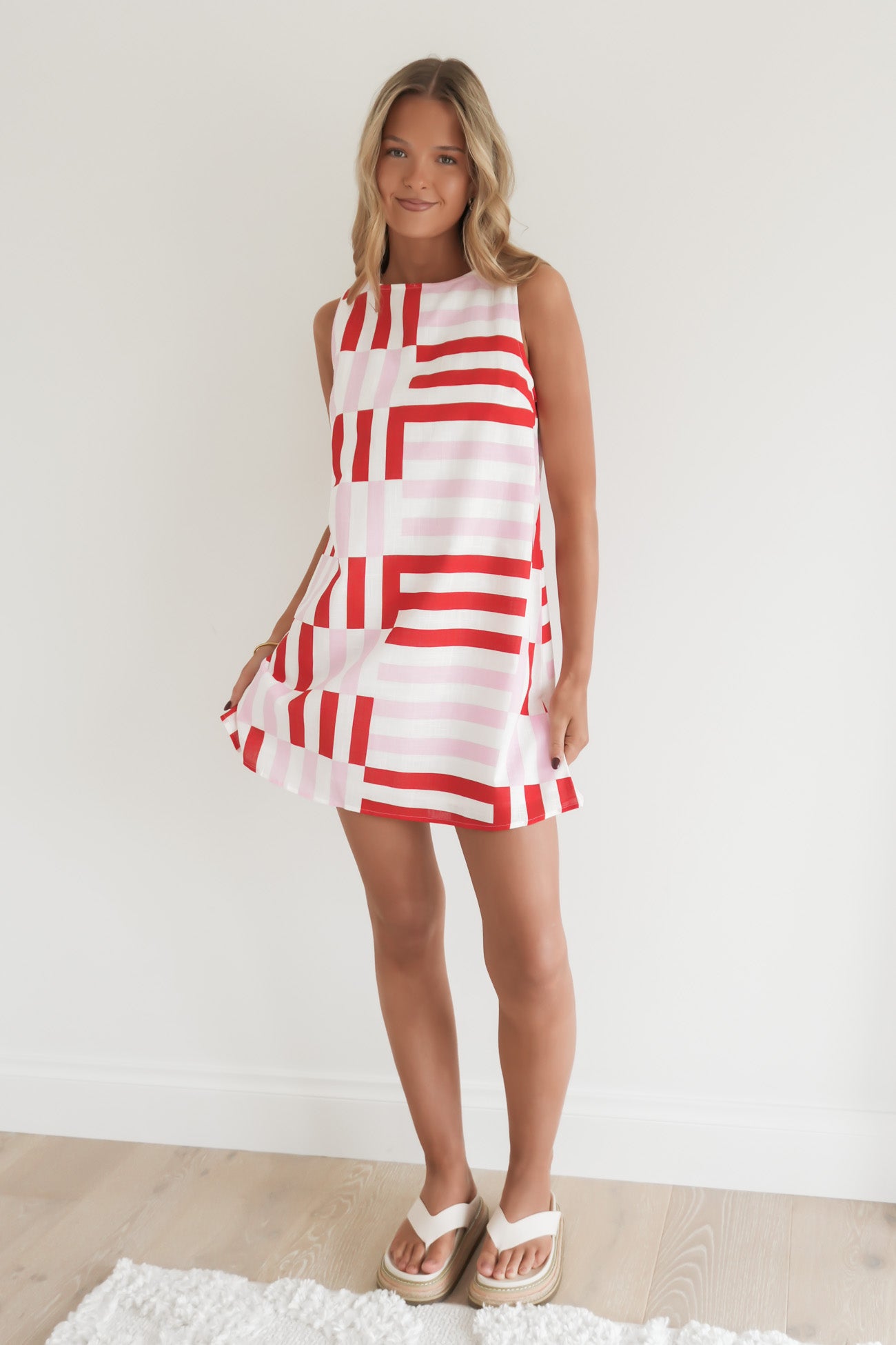 Bessie Mini Dress Pink Geo Stripe