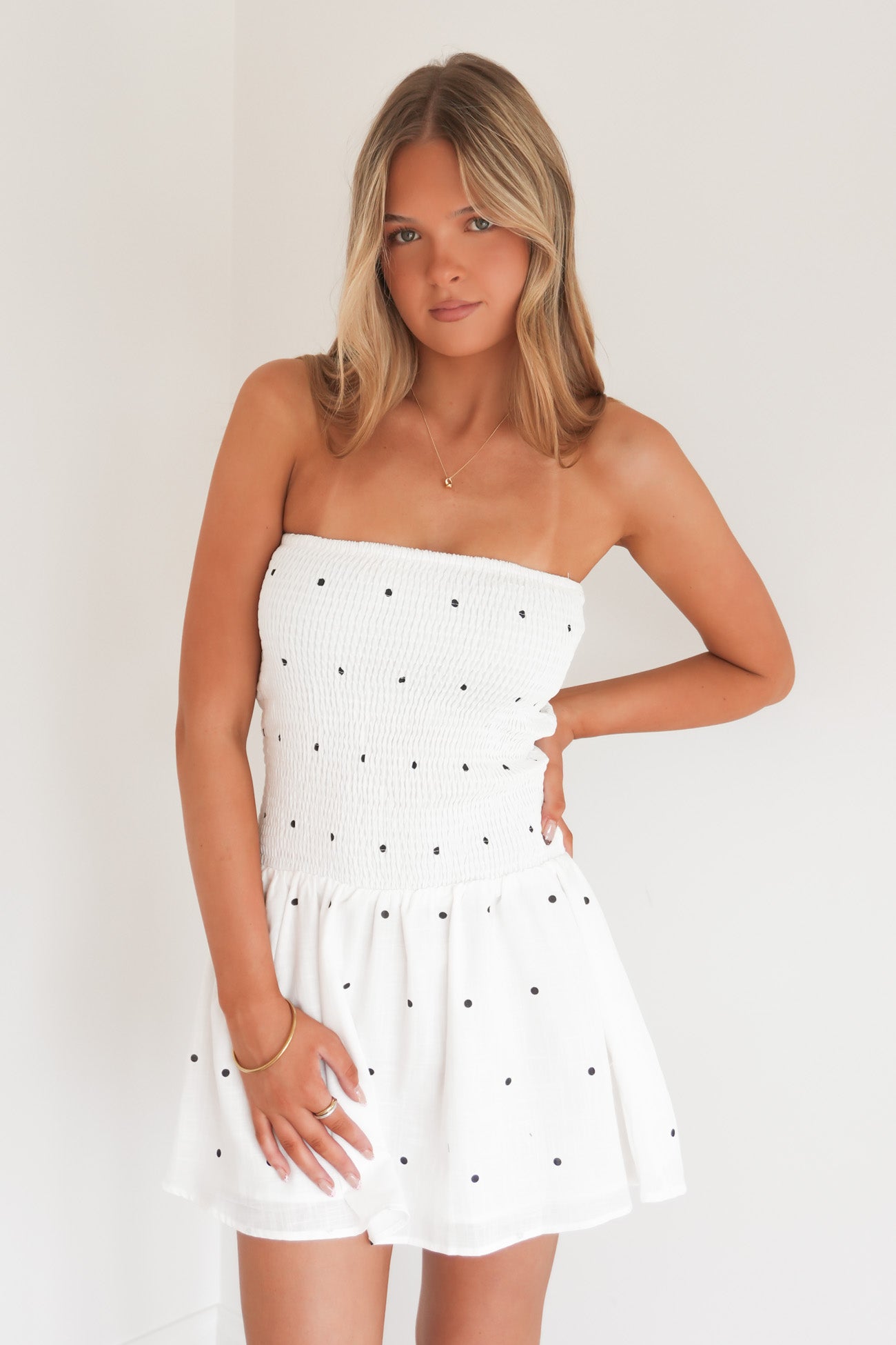 Bradley Mini Dress White Polka Dot
