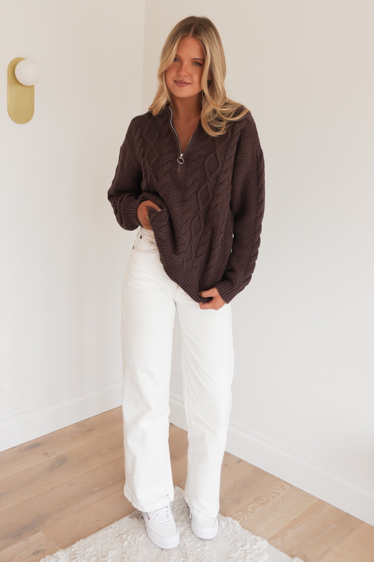 Brianna 1/2 Zip Cable Knit Chocolate