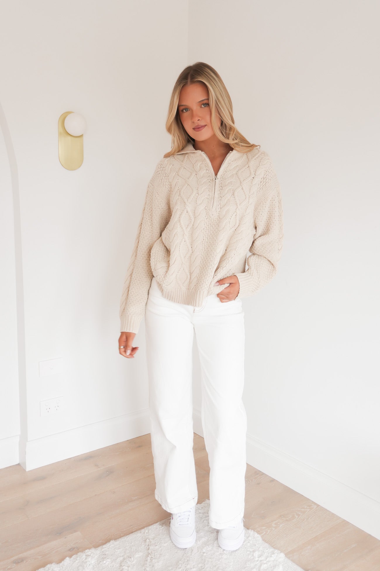Brianna 1/2 Zip Cable Knit Cream