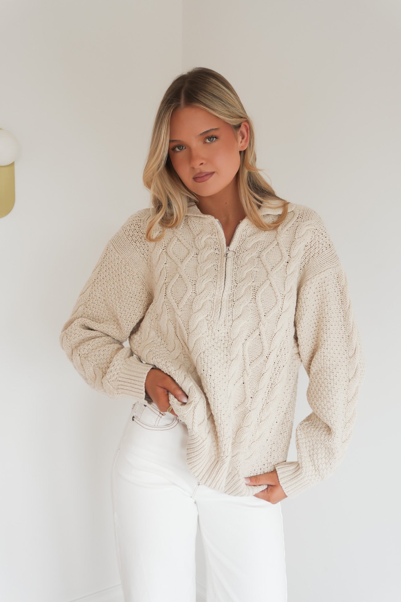 Brianna 1/2 Zip Cable Knit Cream