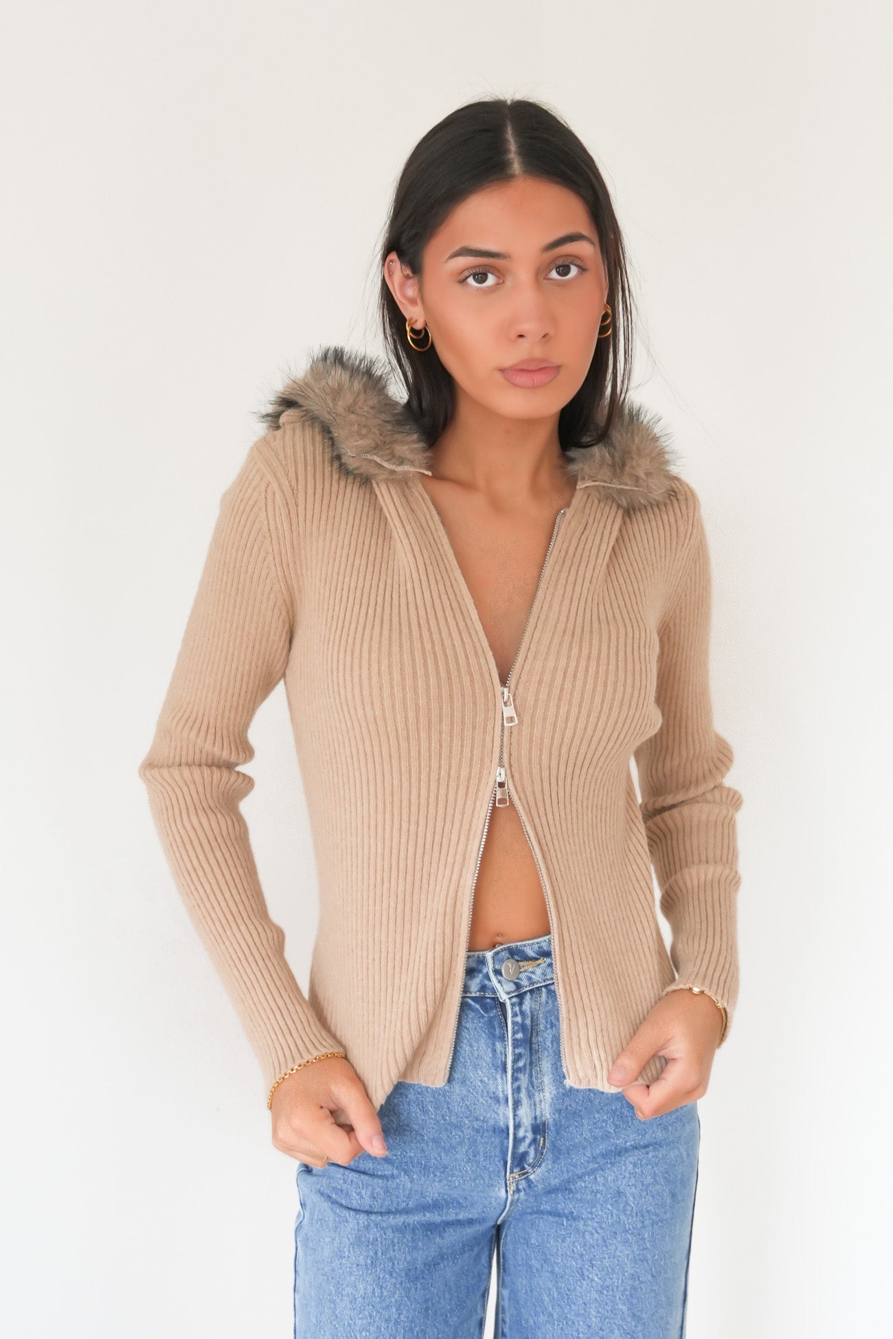 Brissa Knit Zip Jumper Sand