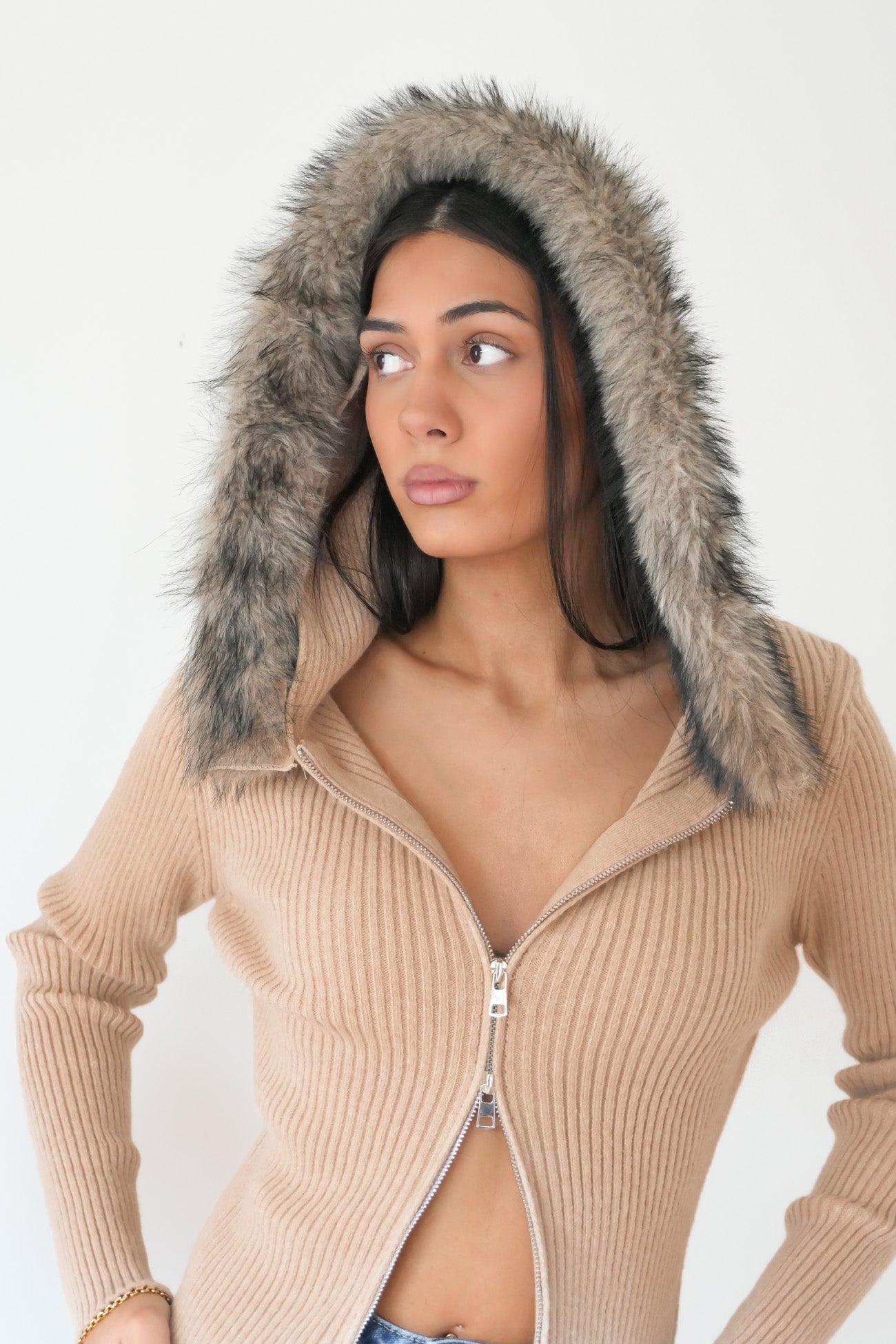 Brissa Knit Zip Jumper Sand