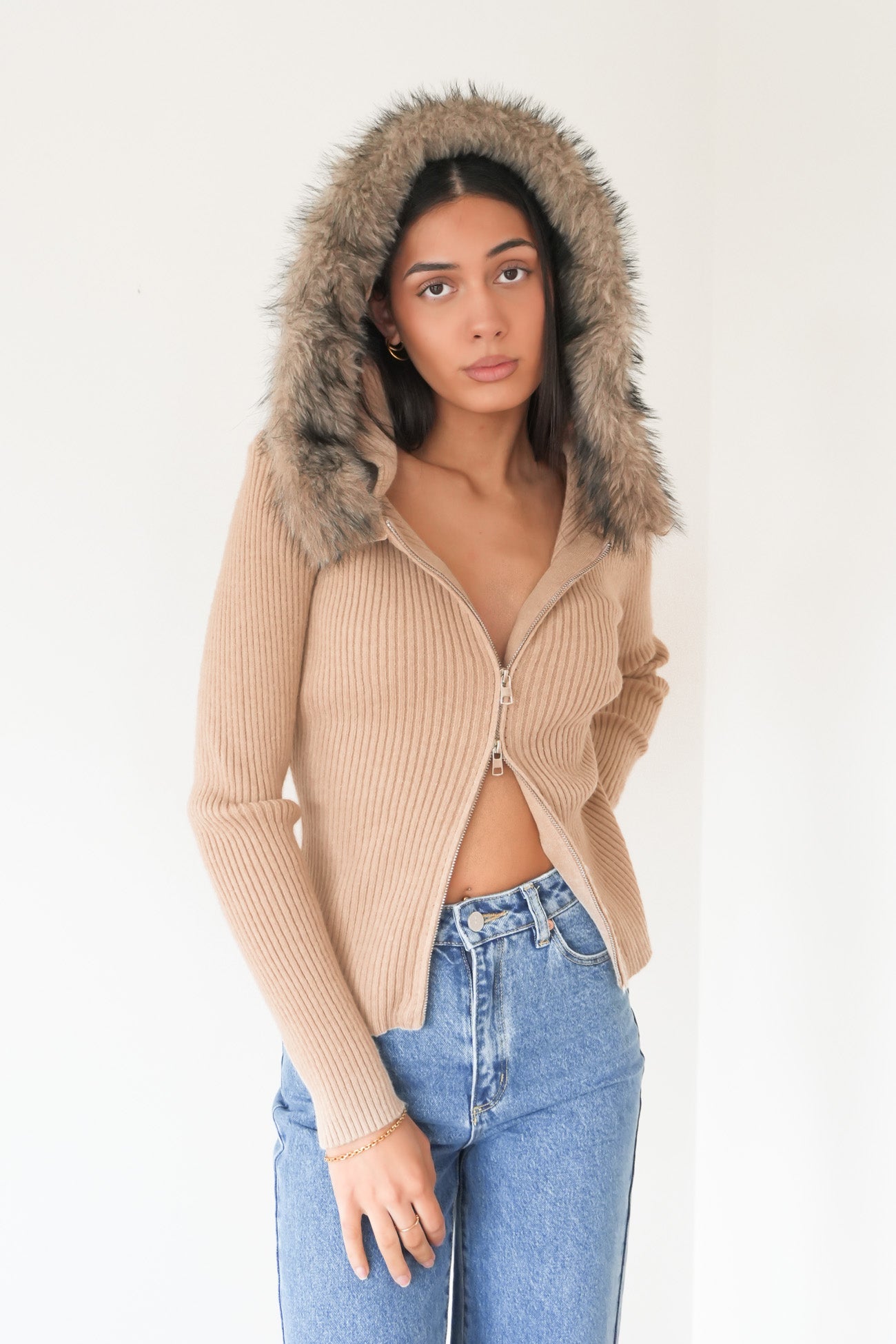 Brissa Knit Zip Jumper Sand