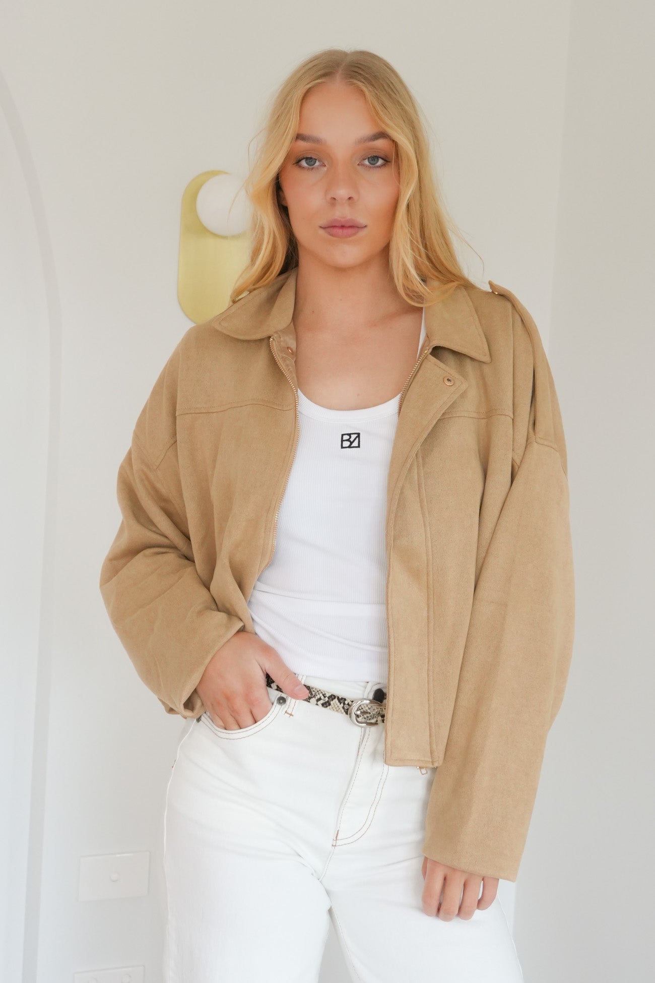 Brooke Suede Bomber Beige