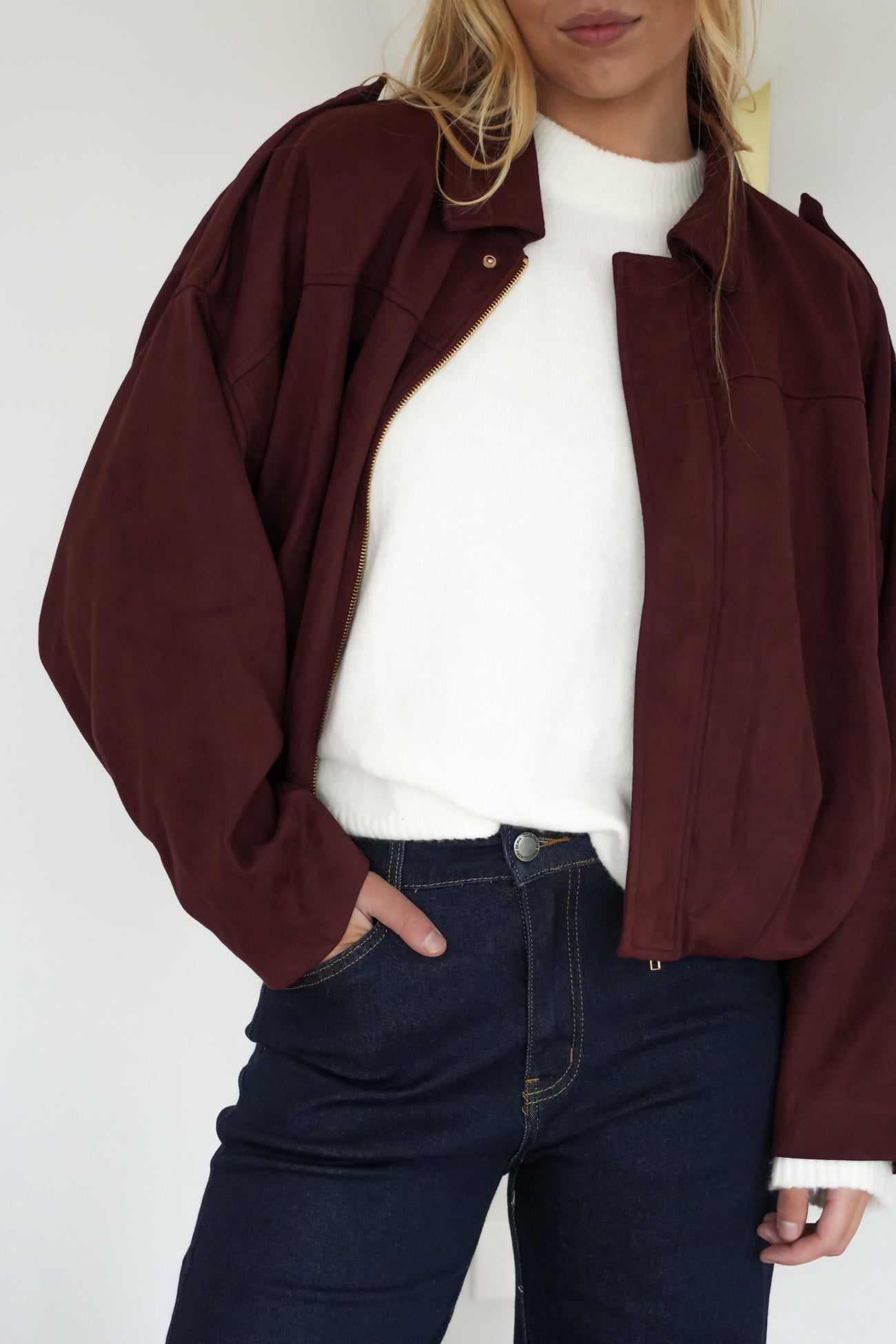 Brooke Suede Bomber Wine